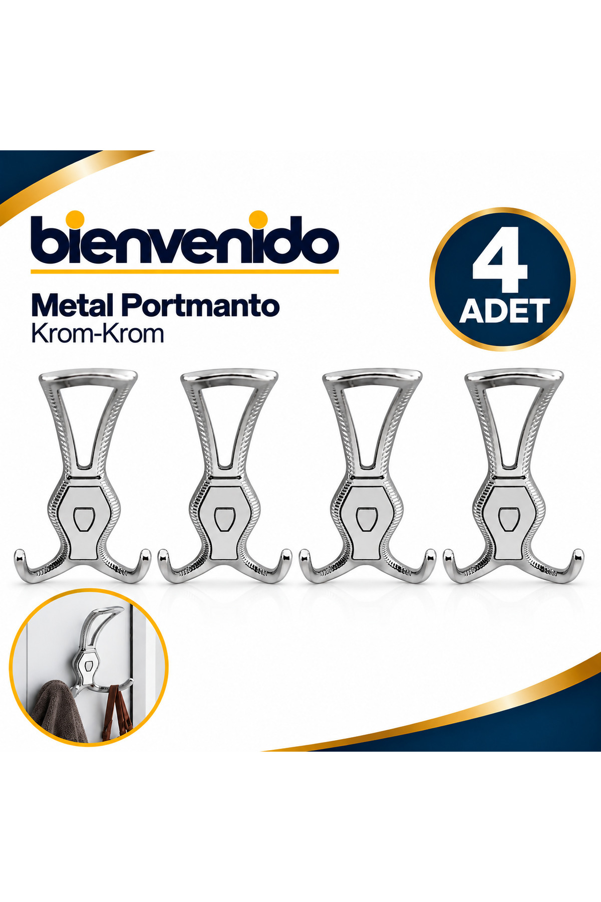 Galata Portmanto Vestiyer Duvar Dolap Elbise Askısı Krom Krom Metal Mobilya Kapı Askılığı Askılık