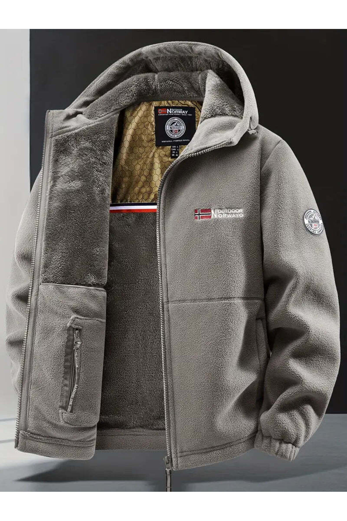 Çift Katlı İçi Kürklü Kaban Hoddie — خاکستری TIMORISEKABANGRİS