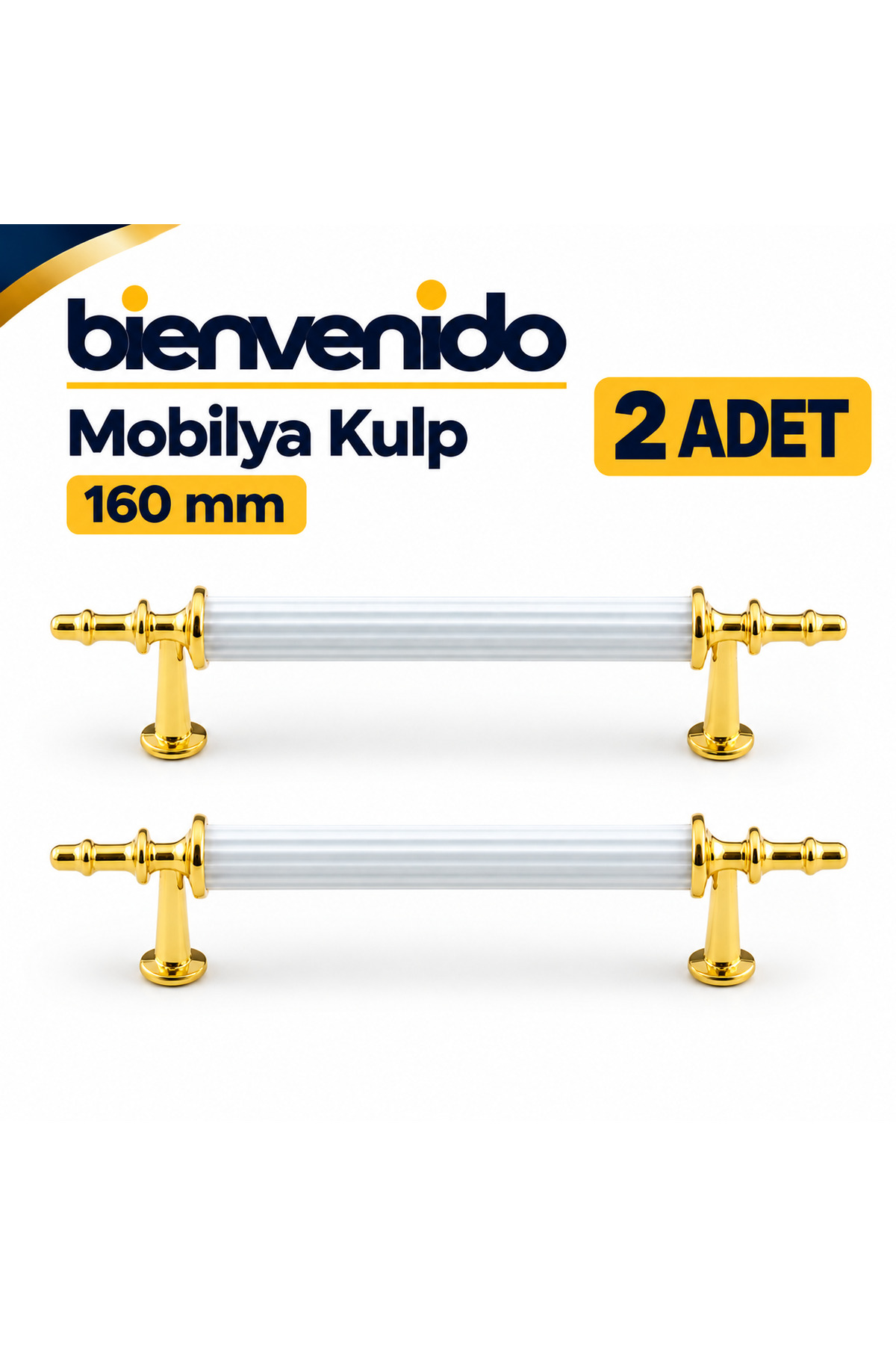 Beyaz Gold Metal Kulp 160 mm Dayanıklı Mobilya Kulbu, Dolap Çekmece için Modern Dekoratif Tasarım 2 Adet