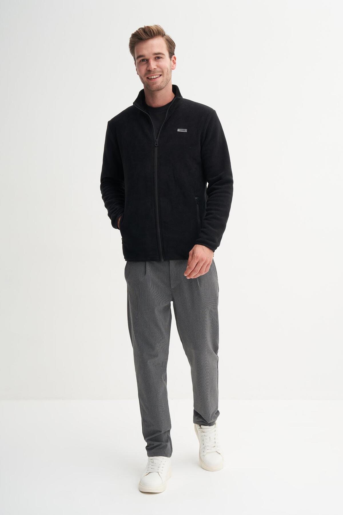 53690 Erkek Polar Dik Yaka Sweat Hırka — مشکی CAZ53690 — تصویر 2 از 3