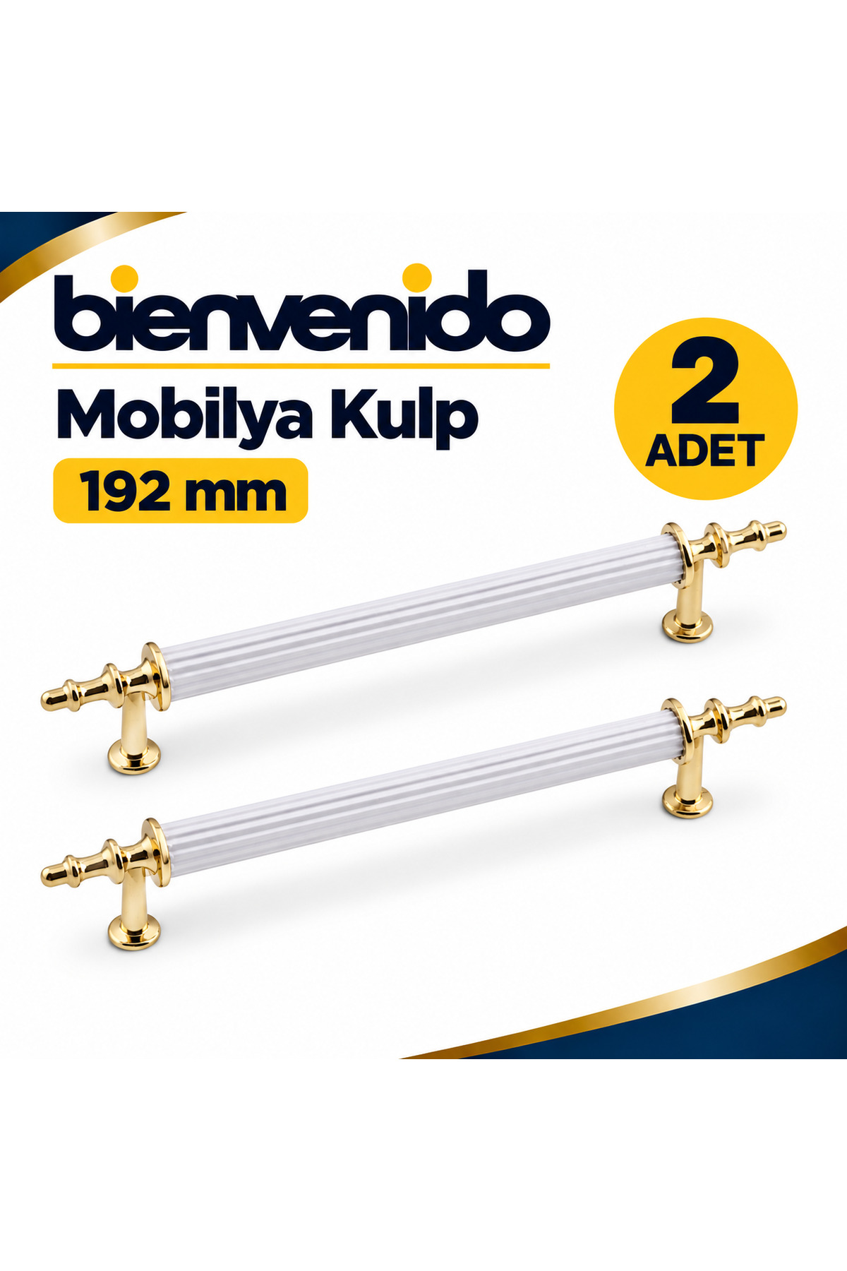 Beyaz Gold Metal Kulp 192 mm Dayanıklı Mobilya Kulbu, Dolap Çekmece için Modern Dekoratif Tasarım 2 Adet BIE-KUL-POR-192-BG2, one size
