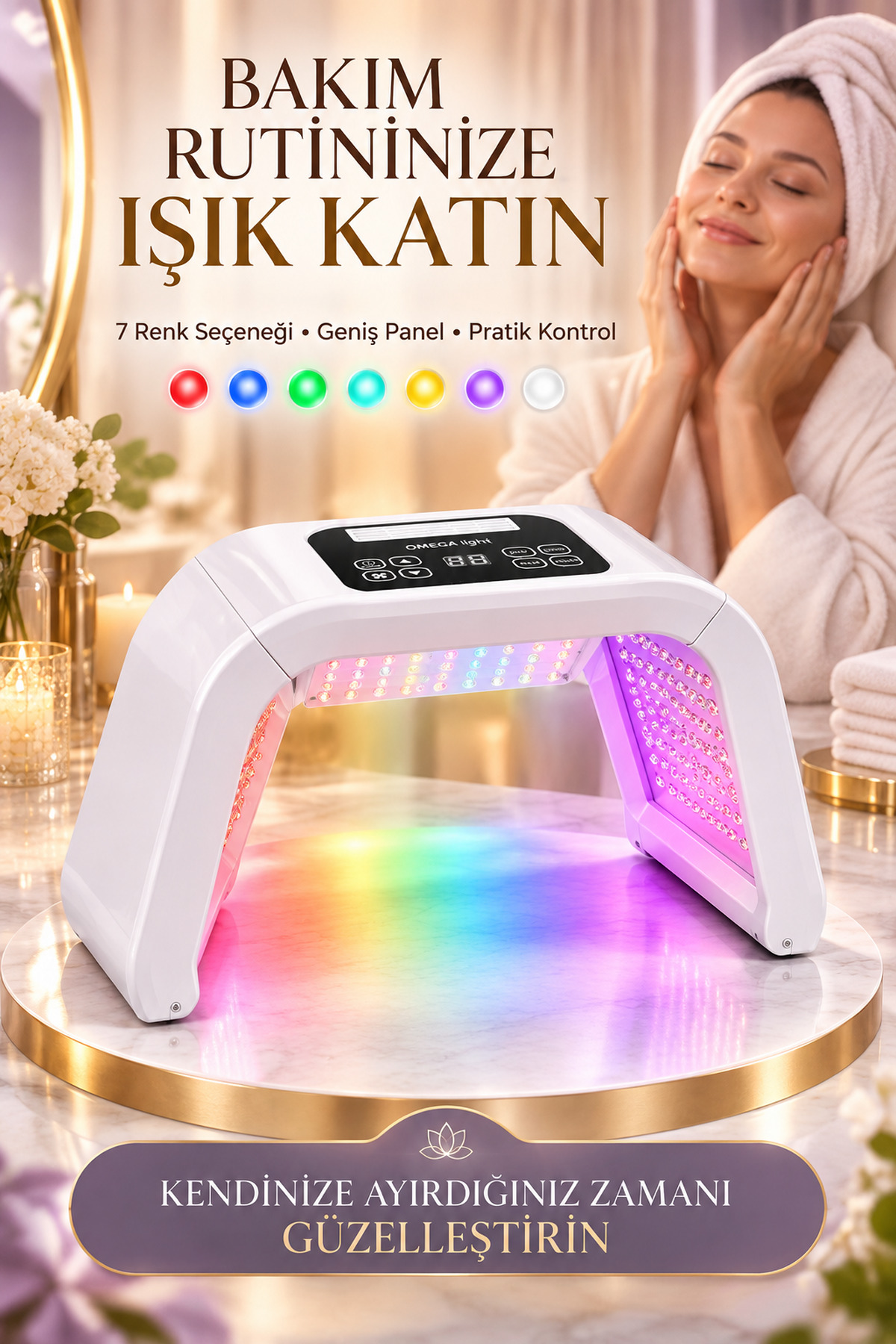 Omega Light Profesyonel LED Işık Terapi Cihazı, Yüz ve Cilt Bakım Maskesi, Kırmızı Mavi Işık, Akne Leke Kırışıklık Bakımı, Fototerapi, Koruyucu Gözlük ve Adaptör Dahil — سفید DF-LM03 — تصویر 6 از 8