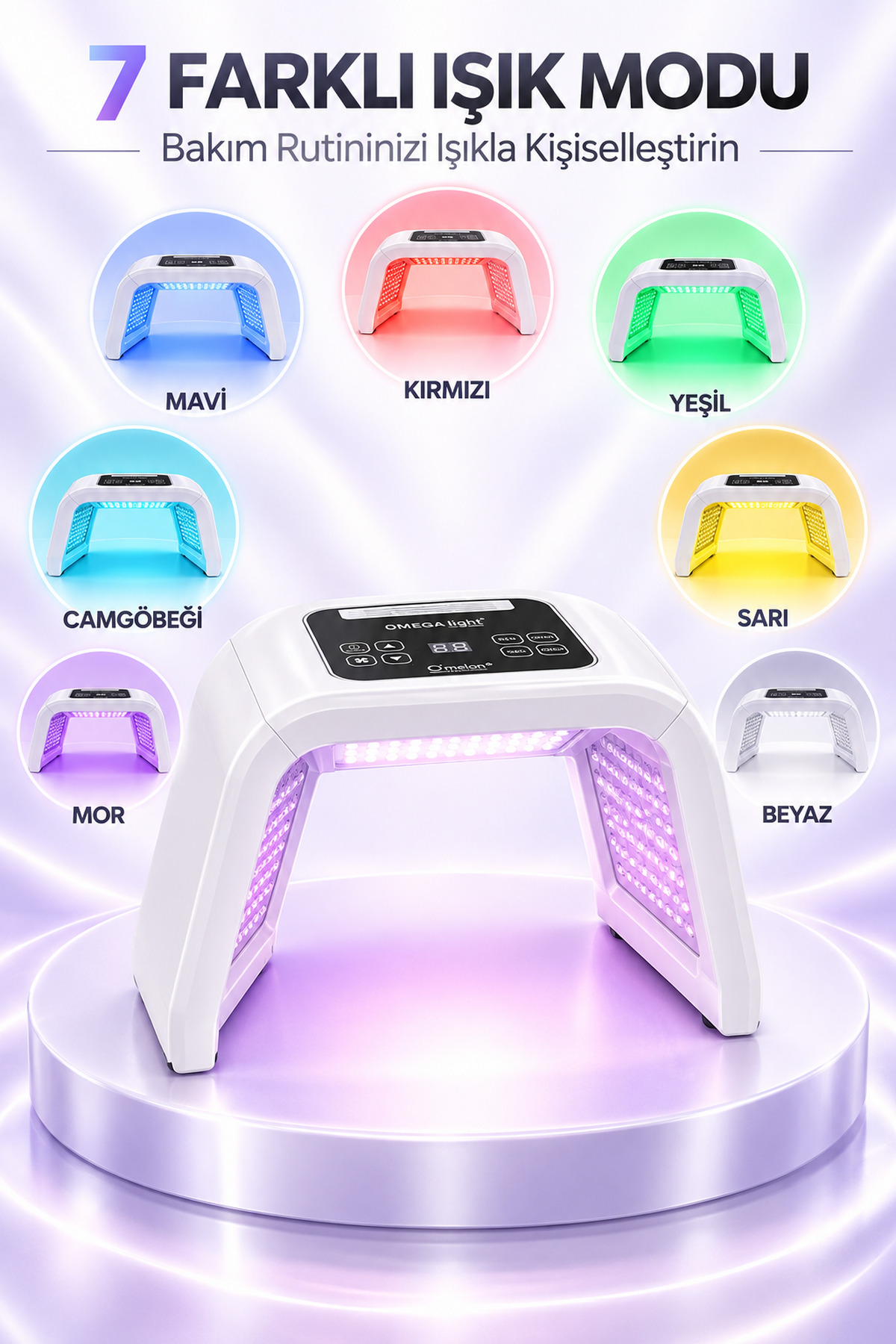 Omega Light Profesyonel LED Işık Terapi Cihazı, Yüz ve Cilt Bakım Maskesi, Kırmızı Mavi Işık, Akne Leke Kırışıklık Bakımı, Fototerapi, Koruyucu Gözlük ve Adaptör Dahil — سفید DF-LM03