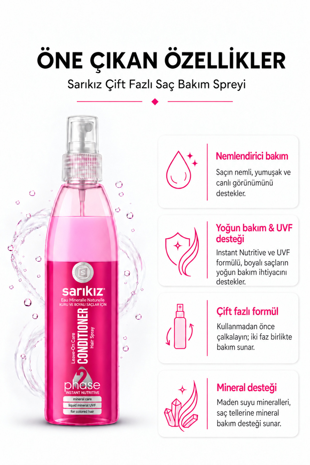 Çift Fazlı Fön Suyu Saç Bakım Spreyi – Elektriklenme Karşıtı, Kolay Tarama ve Parlaklık | 400 ml — 0001conditioner-sarıkız — تصویر 2 از 3