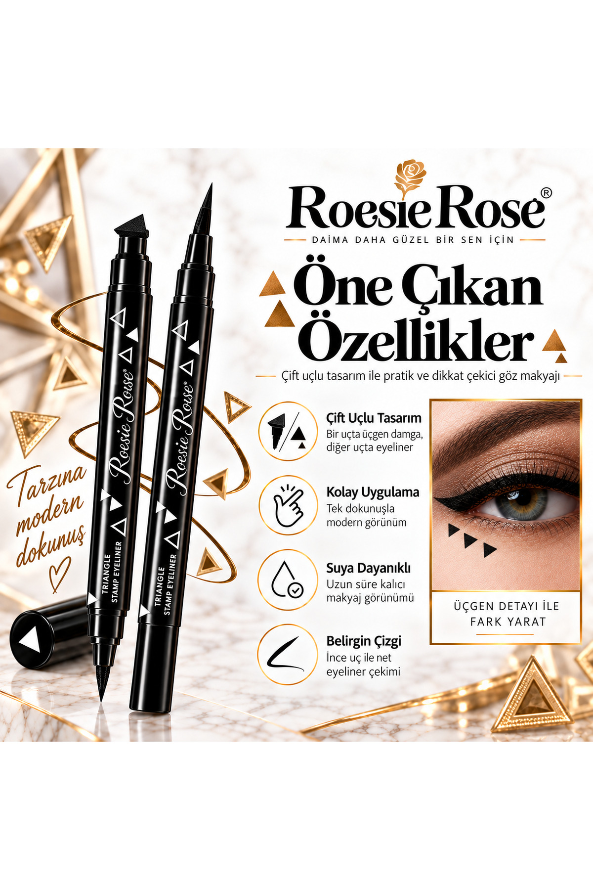 Çift Uçlu Üçgen Damgalı Eyeliner Siyah İnce Uçlu Stamp Makyaj Kalemi — مشکی 365279 — تصویر 4 از 8
