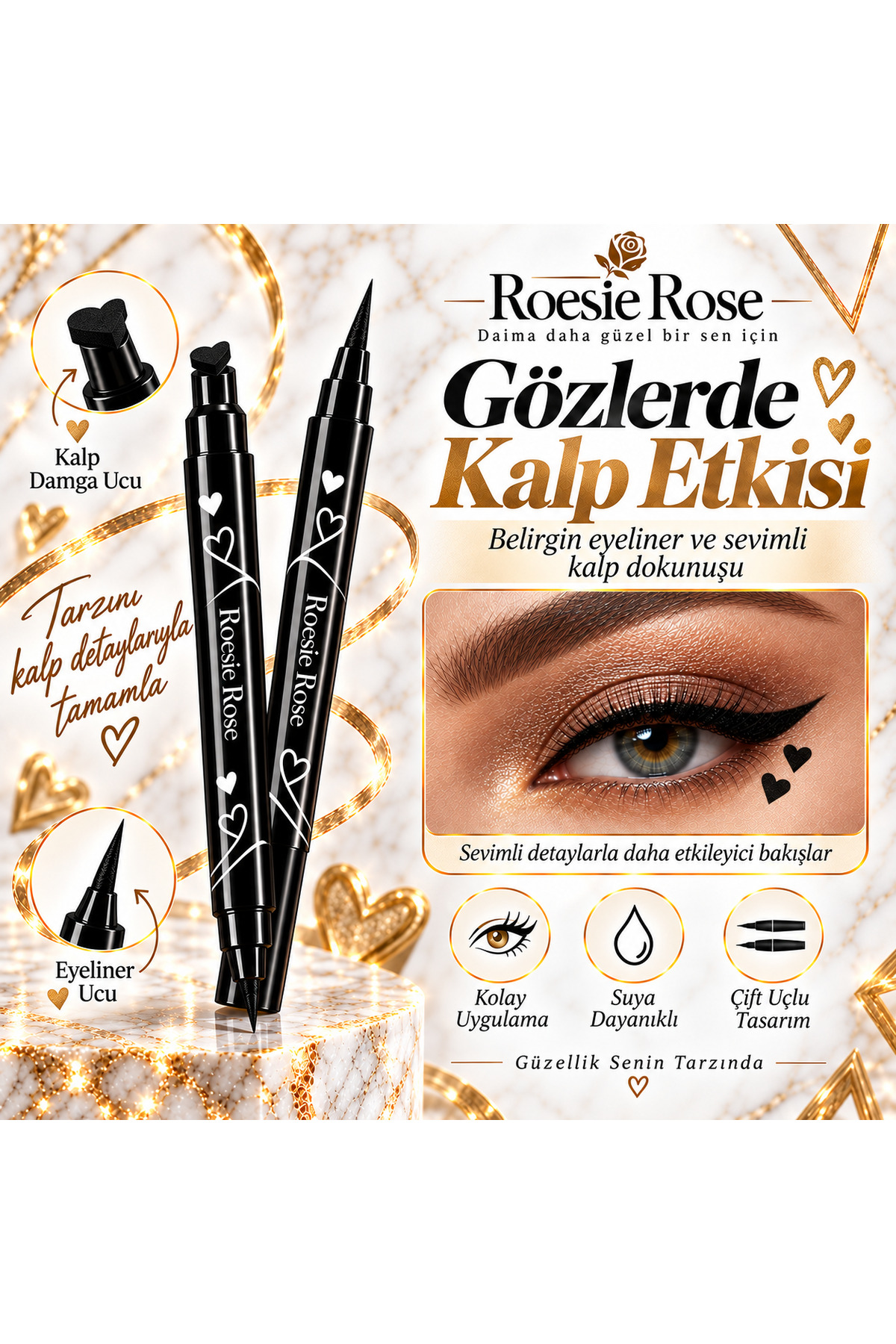 Çift Uçlu Kalp Damgalı Eyeliner Siyah İnce Uçlu Stamp Makyaj Kalemi — مشکی 365279 — تصویر 2 از 8