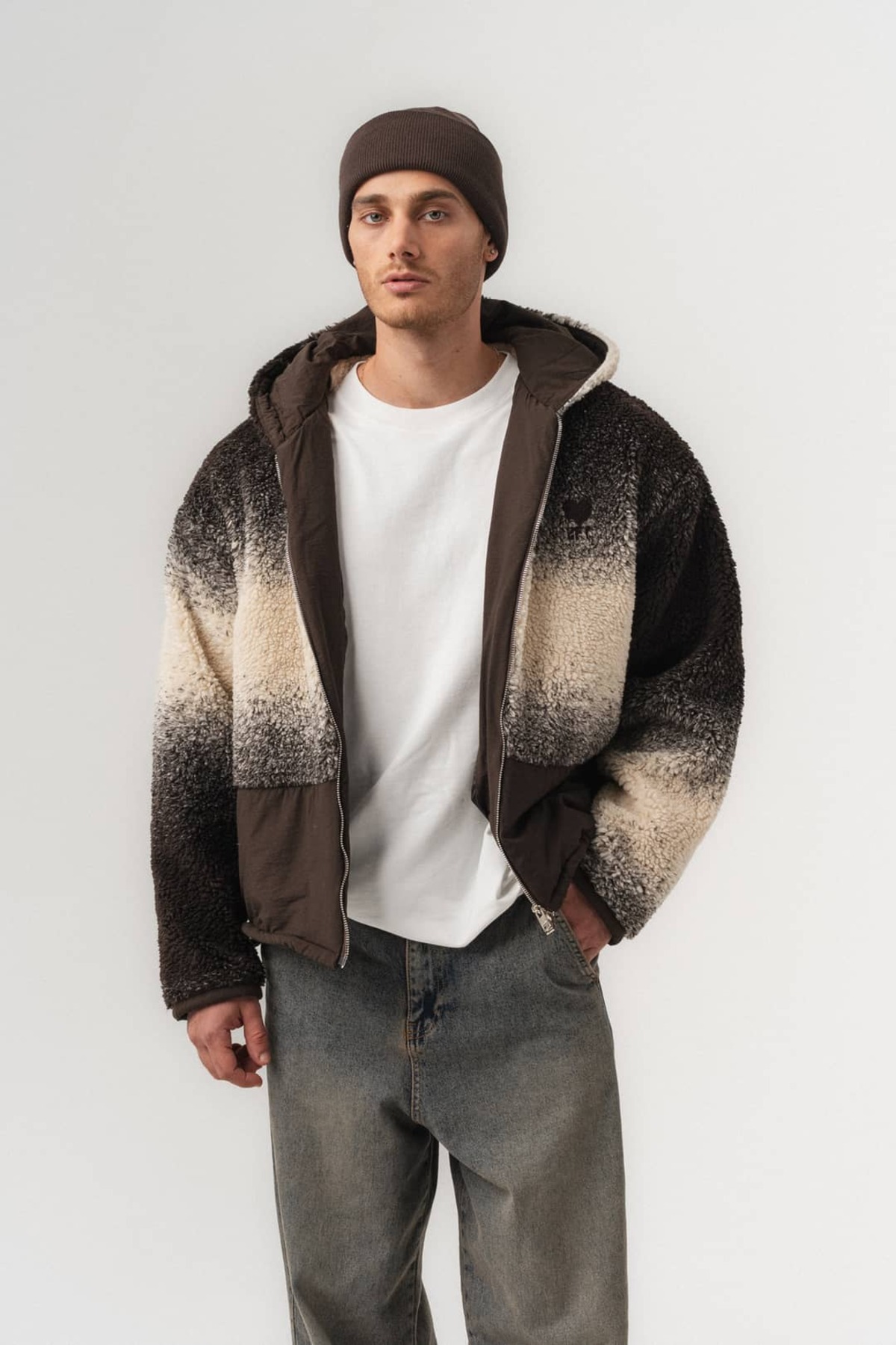 Grayscale Fermuarlı Polar Mont — نارنجی 8258