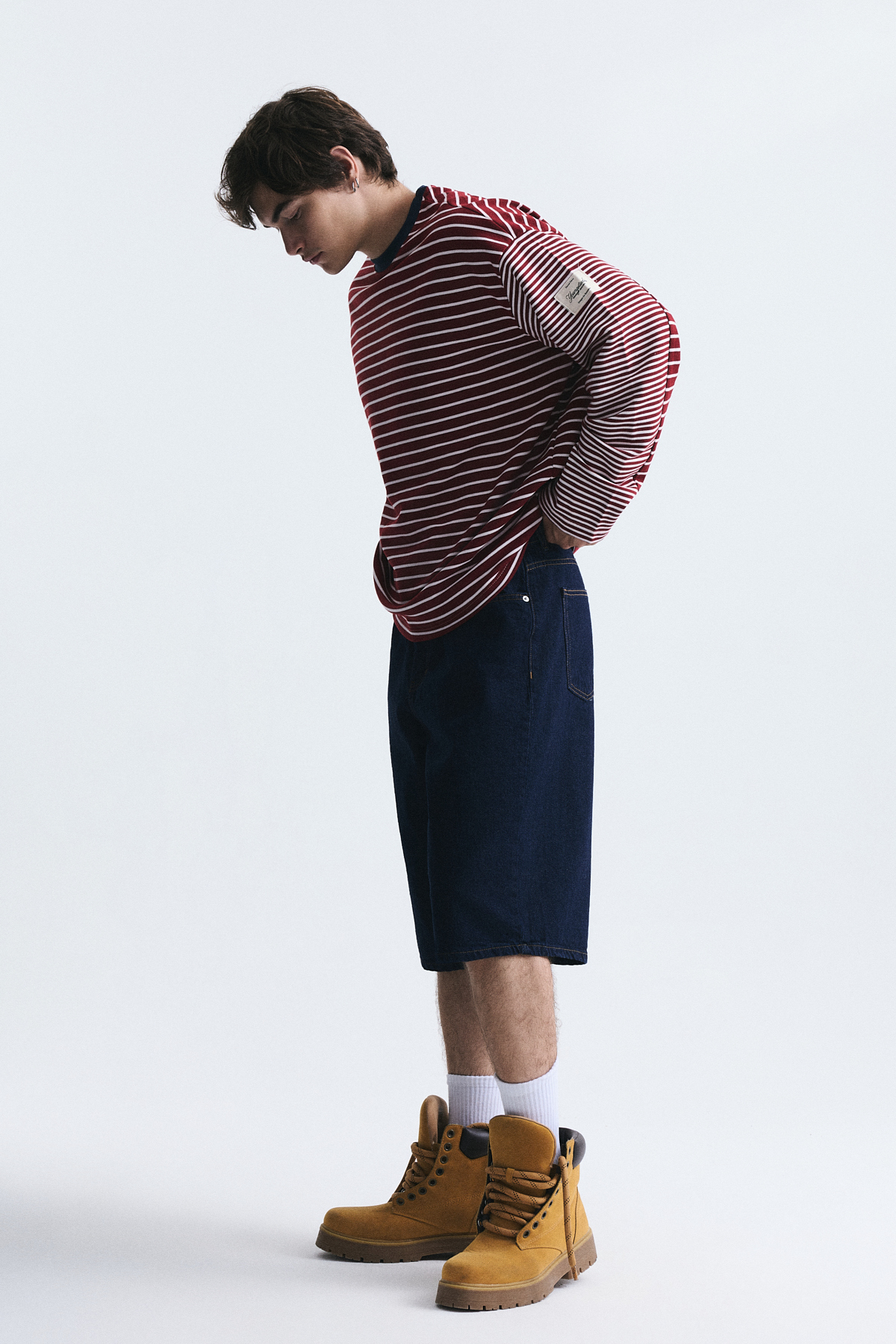 Kontrast Yaka Çizgili Sweatshirt — سفید V70-265 — تصویر 3 از 5
