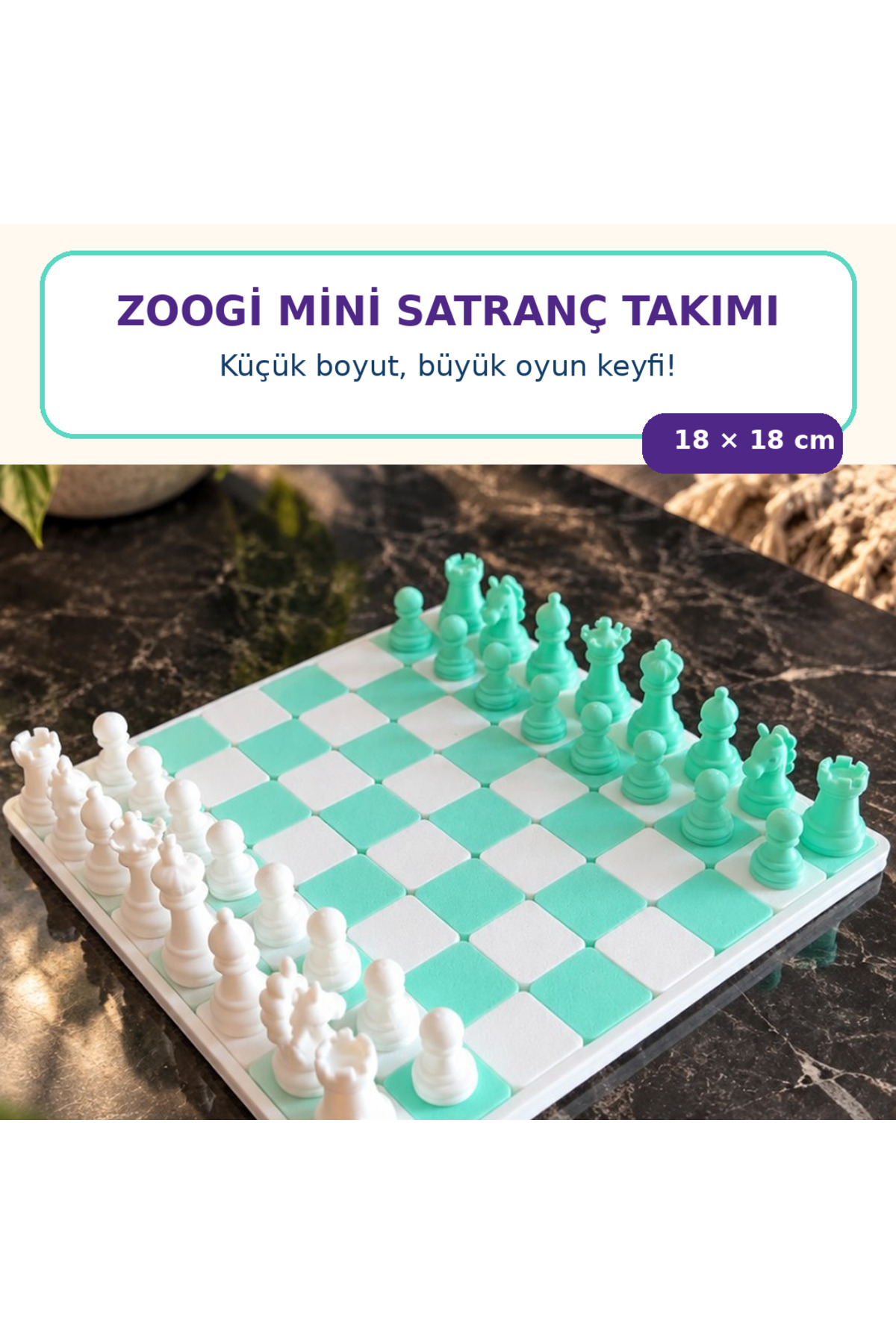 Fontaine 7種セット Zoogi Mini Satranç Takımı – Özel Tasarım Sevimli Taşlar, 18 × 18