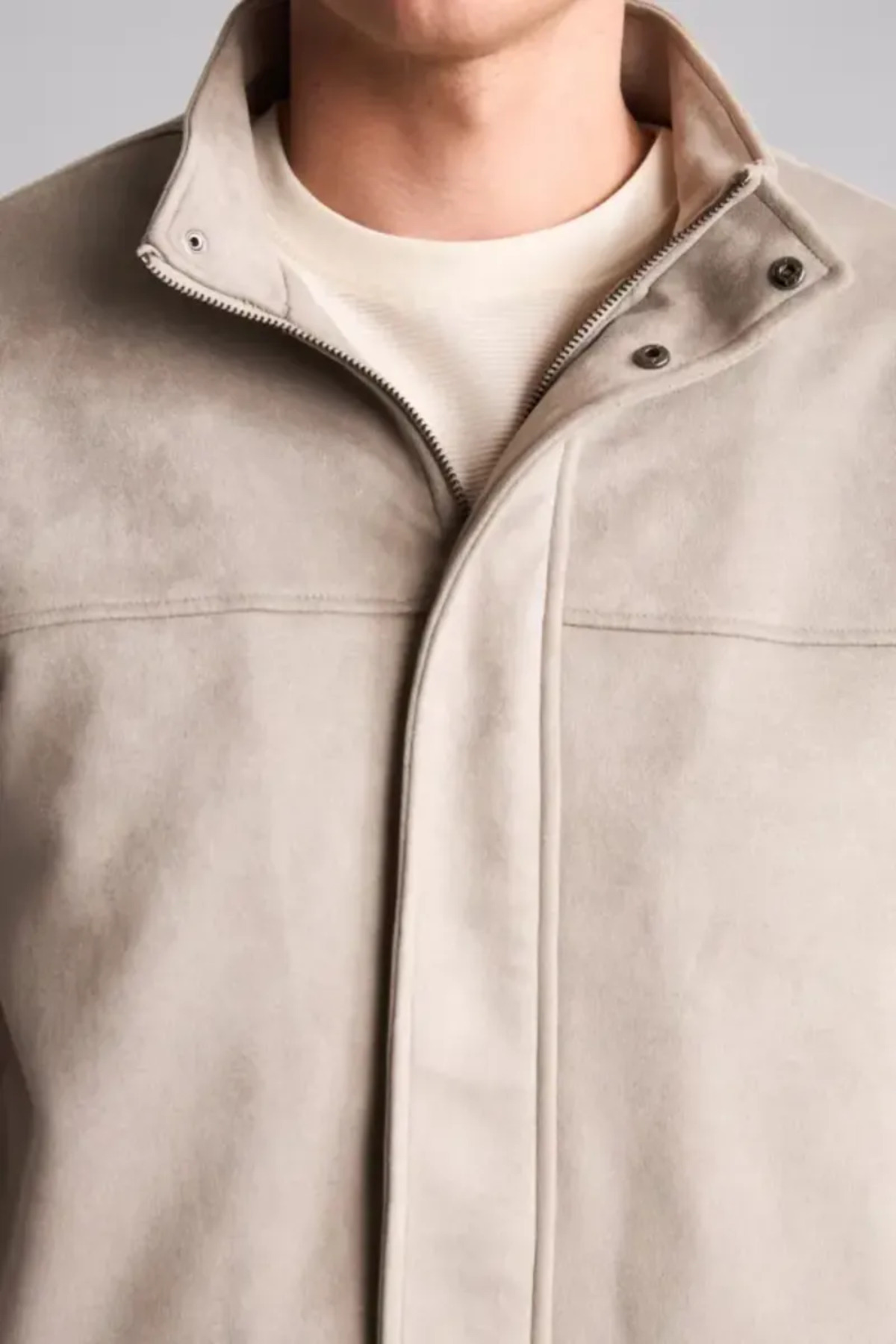 Dik Yaka Süet Görünümlü Oversize Pelüş Astar Mont H2158AX26WN — خاکستری — تصویر 4 از 6