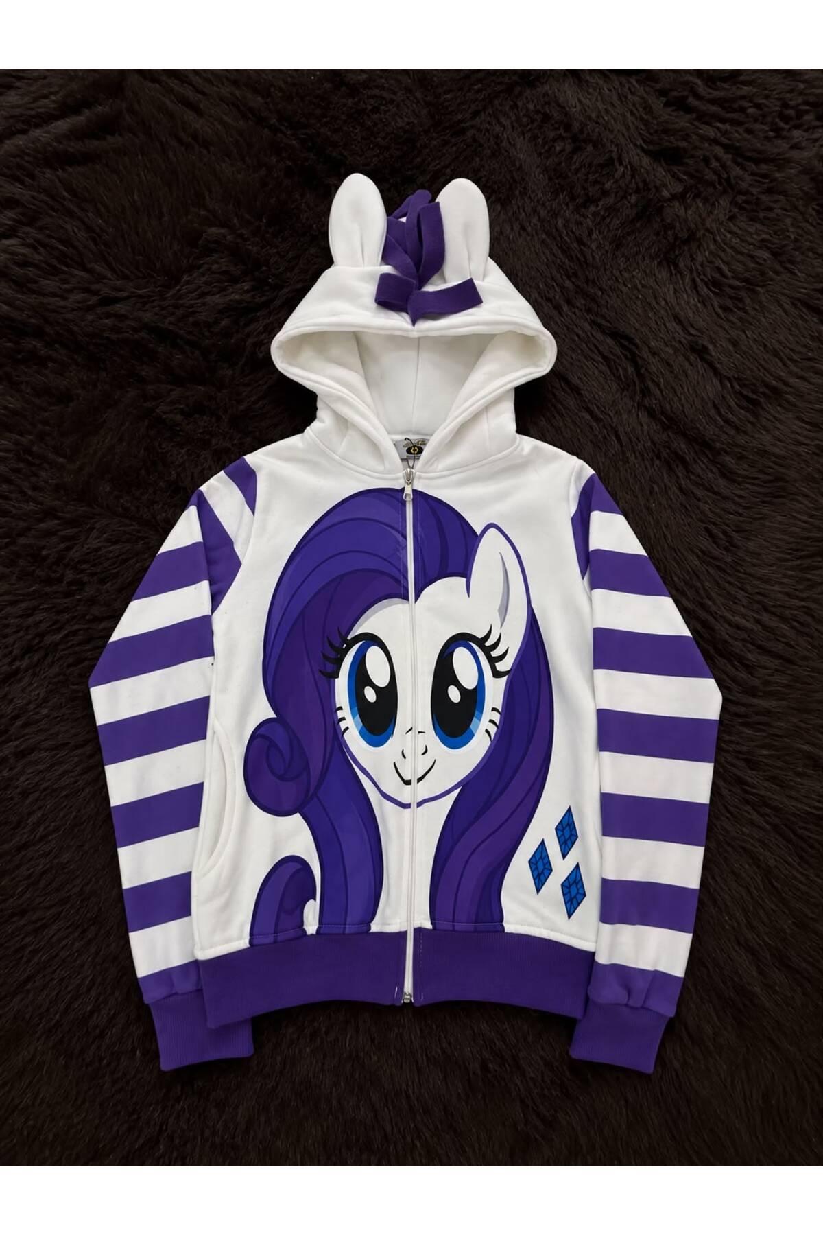1blood My Little Pony Rarity Desenli Kapüşonlu Fermuarlı Sweatshirt — سفید P4570S9992