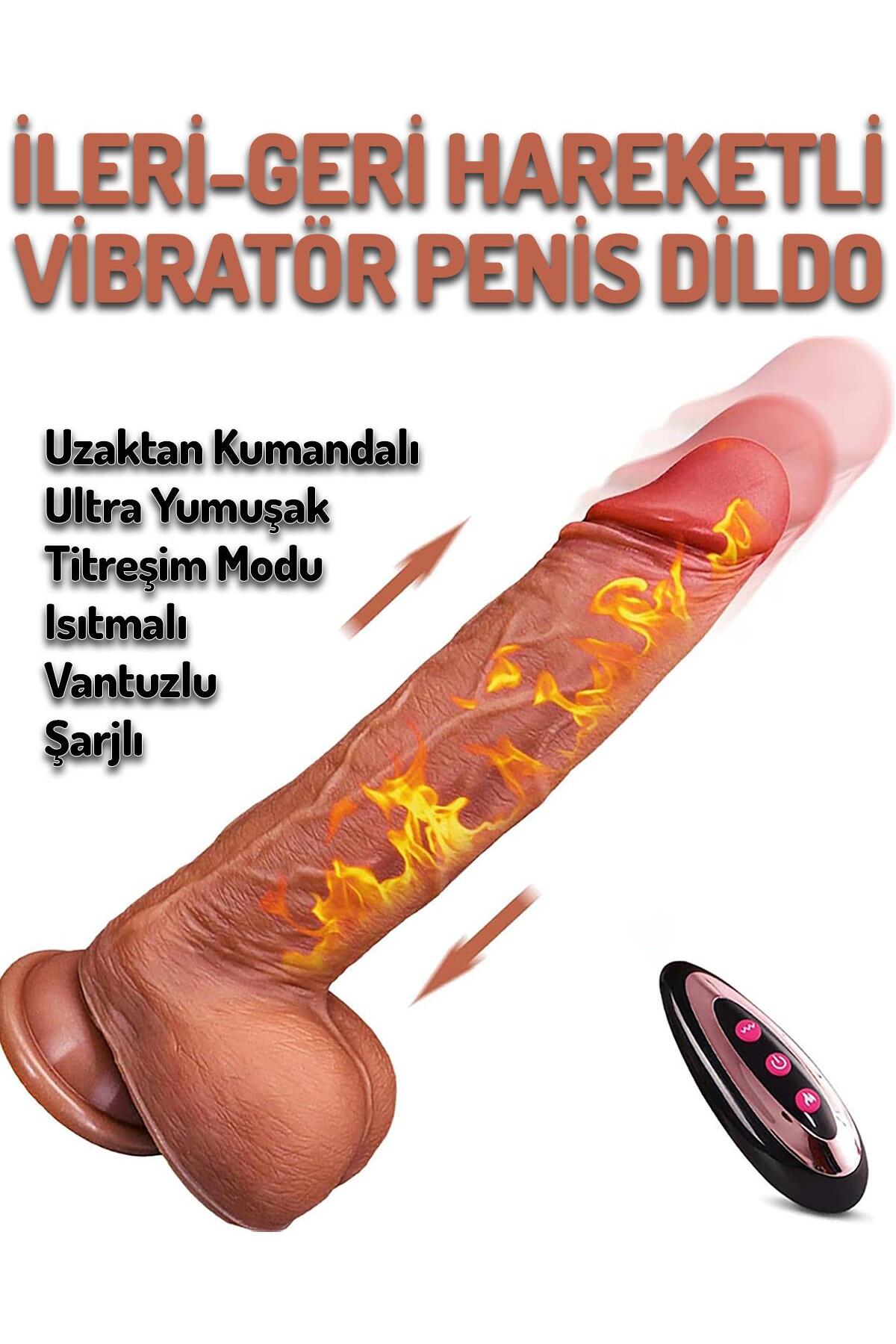 İleri Geri Hareketli Titreşimli Isıtmalı Şarjlı Vibratör Kumandalı 21.5 Cm Realistik Penis Dildo
