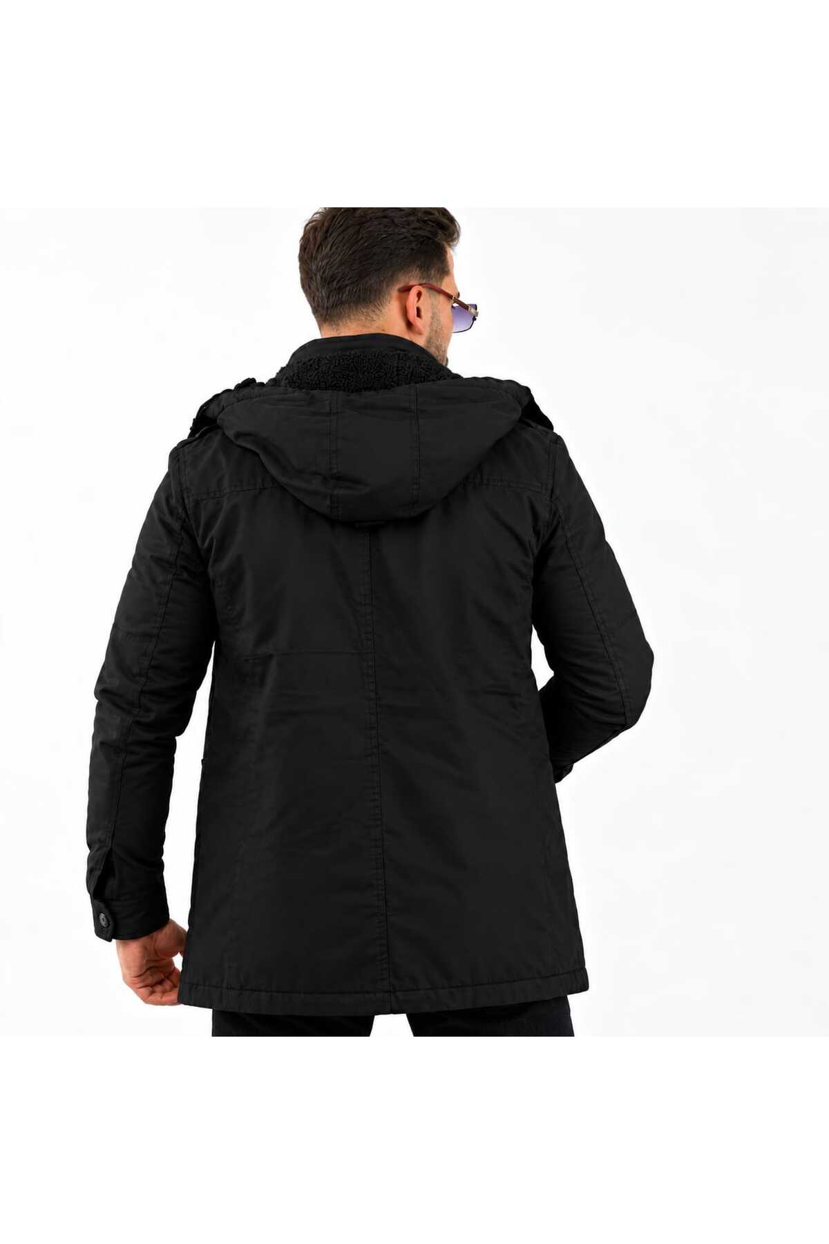 STAFF Dağcı Askeri Full Kürklü Kapşonlu Outdoor Suya Dayanıklı Kanvas Kaban Parka — مشکی staffğparkaaln30bt18 — تصویر 3 از 3