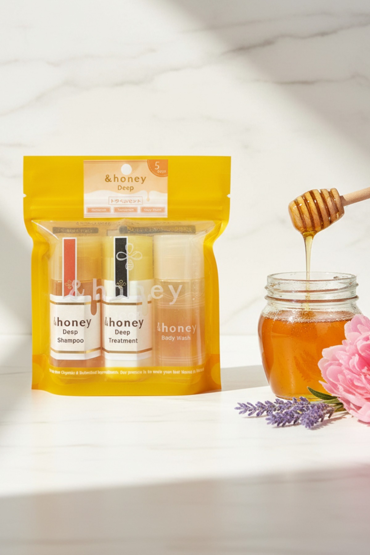 &Honey Deep Seyahat Seti Şampuan 45 ml + Saç Kremi 45 g + Vücut Şampuanı 45 ml — HONDEEP-001