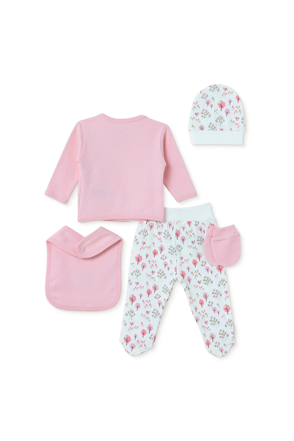 HelloBaby ست 5 تایی بیمارستانی دخترانه با طرح دایناسور، یقه زarf، آستین بلند و پاچه دار