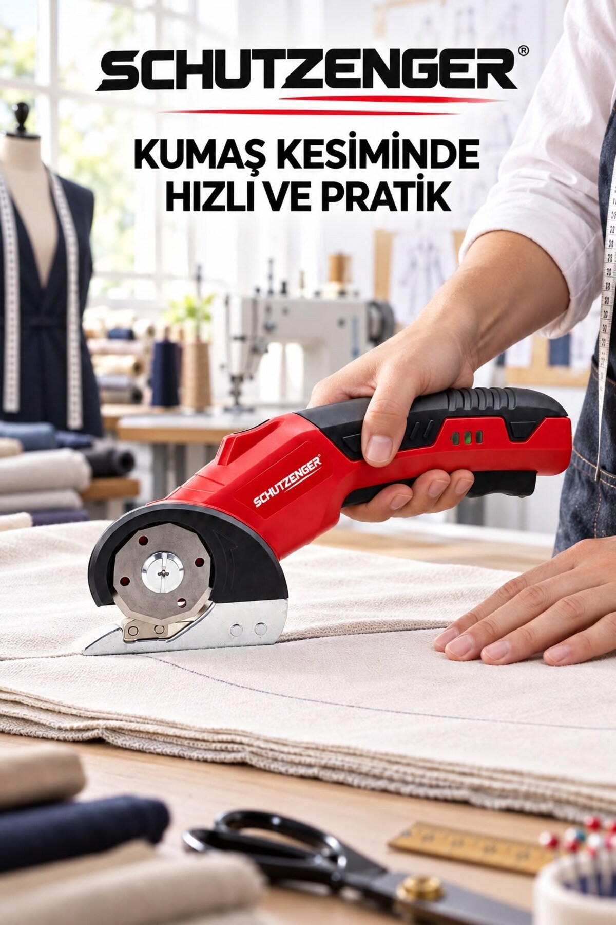 قیچی برش حرفه‌ای با روکش چرم و شارژ Type-C مدل German SP12 رنگ قرمز