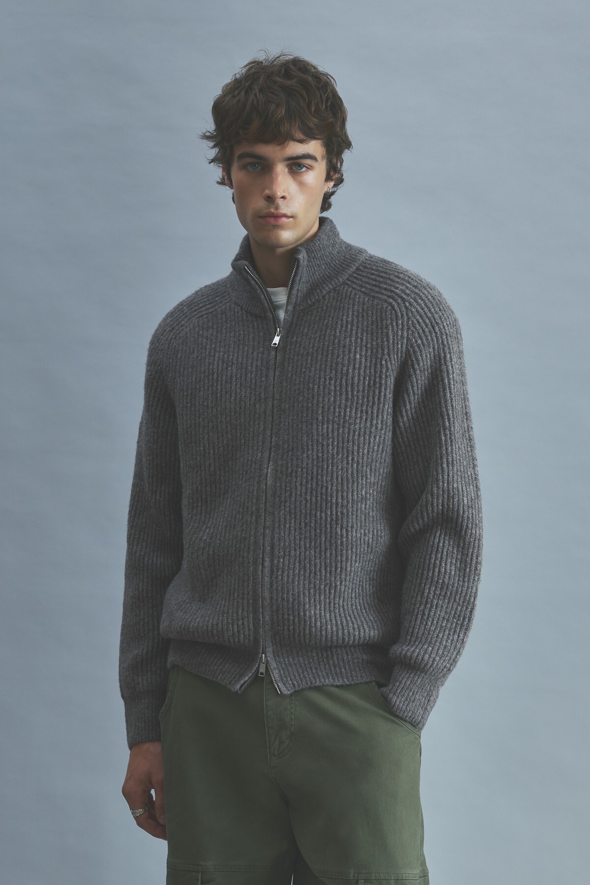 Pull & Bear Fermuarlı fitilli hırka — خاکستری G000C751312944