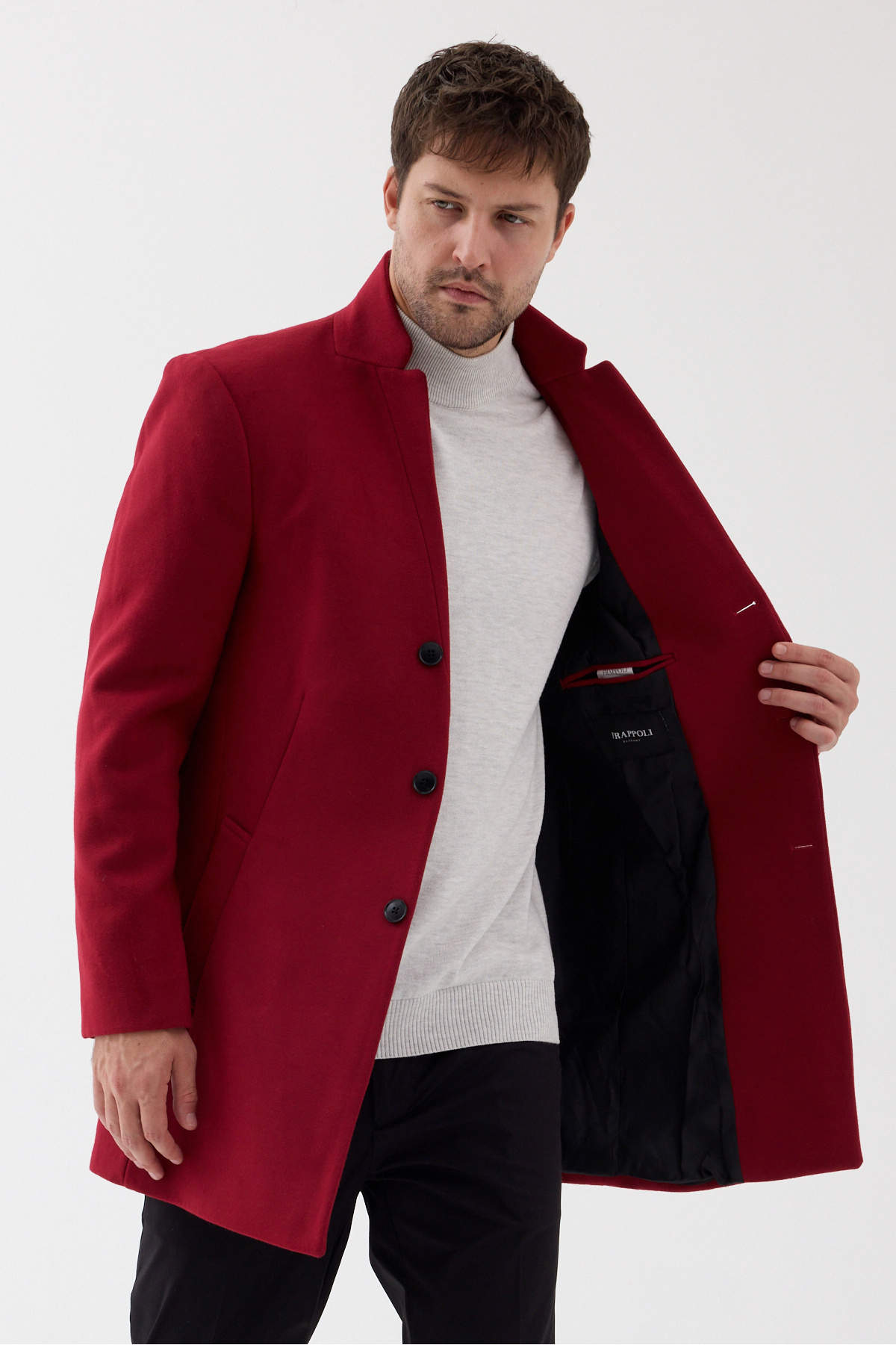 Pagano Erkek Kırmızı Slim Fit Dik Yaka Kaşe Kaban — قرمز 9300 PAGANO — تصویر 5 از 7