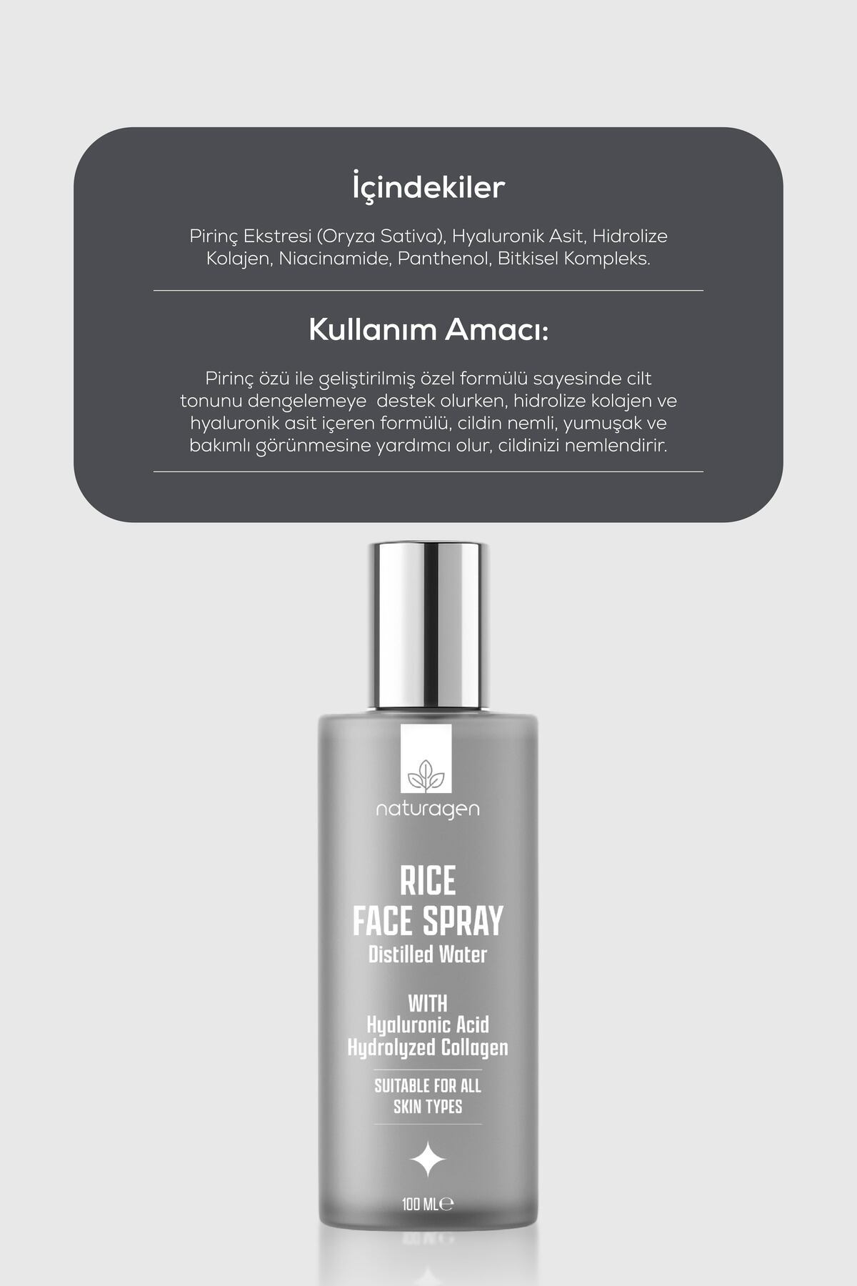 Pirinç Özlü Yüz Spreyi 100 ml | Aydınlatıcı, Ton Eşitleyici | Hyaluronik Asit, Niasinamid, Panthenol — KZMNTG0070 — تصویر 5 از 7