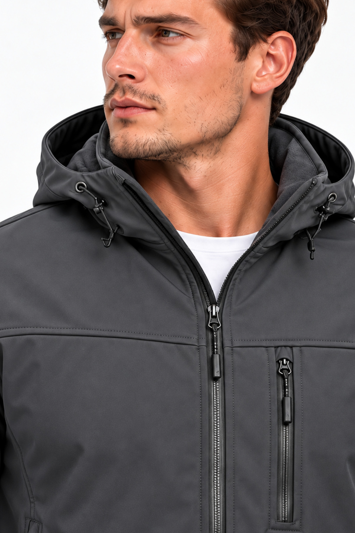 Erkek Mont İçi Polarlı Softshell Mont Su ve Rüzğar Geçirmez Kapüşonlu Spor Mont — رنگارنگ MONT-SOFT01 — تصویر 4 از 7
