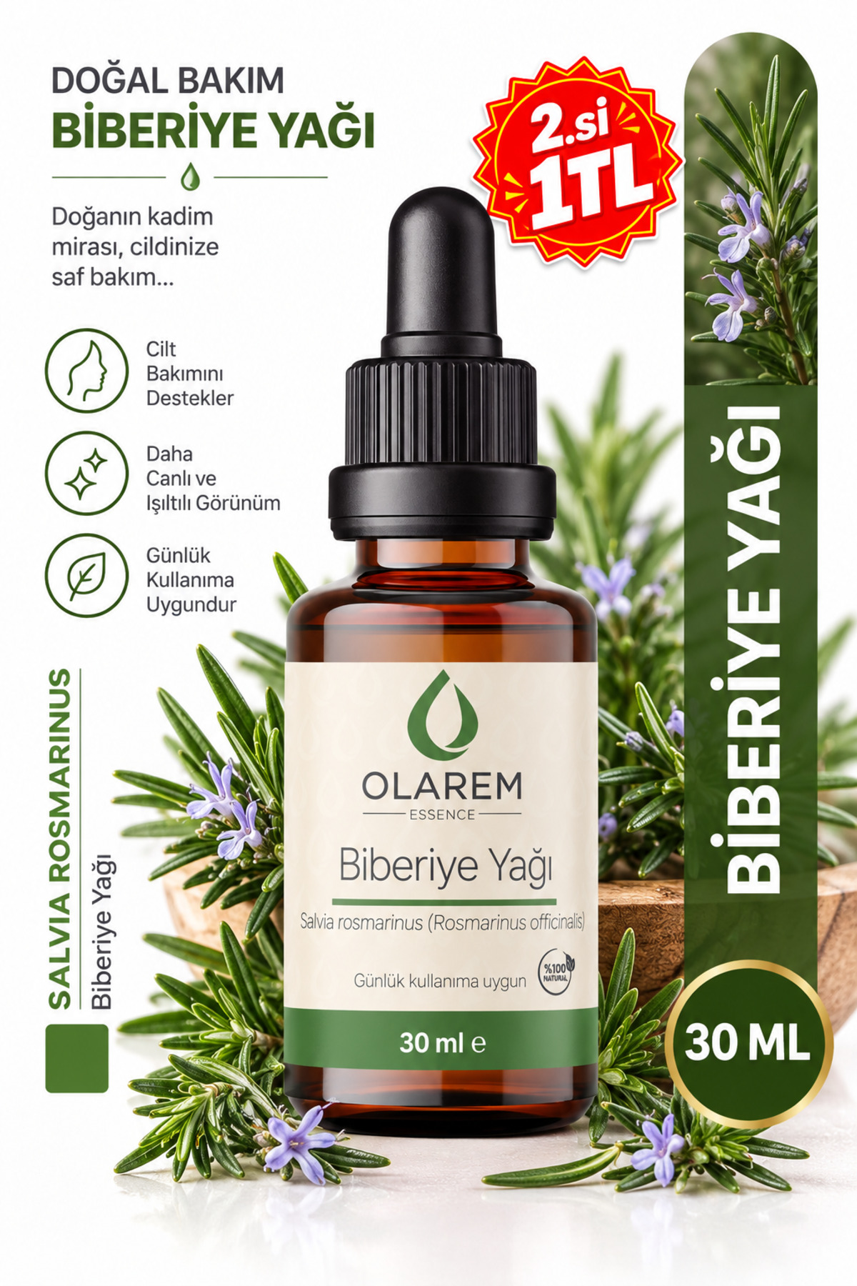 بطری قطرهچکانی شیشهای ۳۰ میلیلیتری روغن ضروری رزماری — OLR-BBRYE-30ML