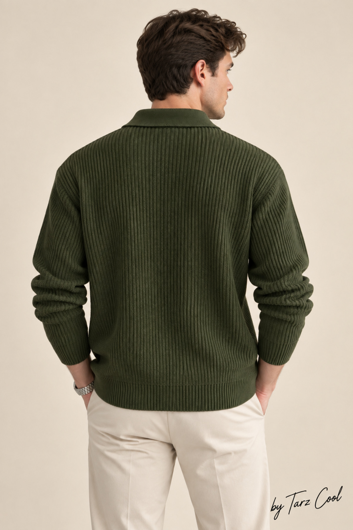 Düğme Detaylı Regular Fit Hırka — خاکی HRK19188 — تصویر 4 از 4