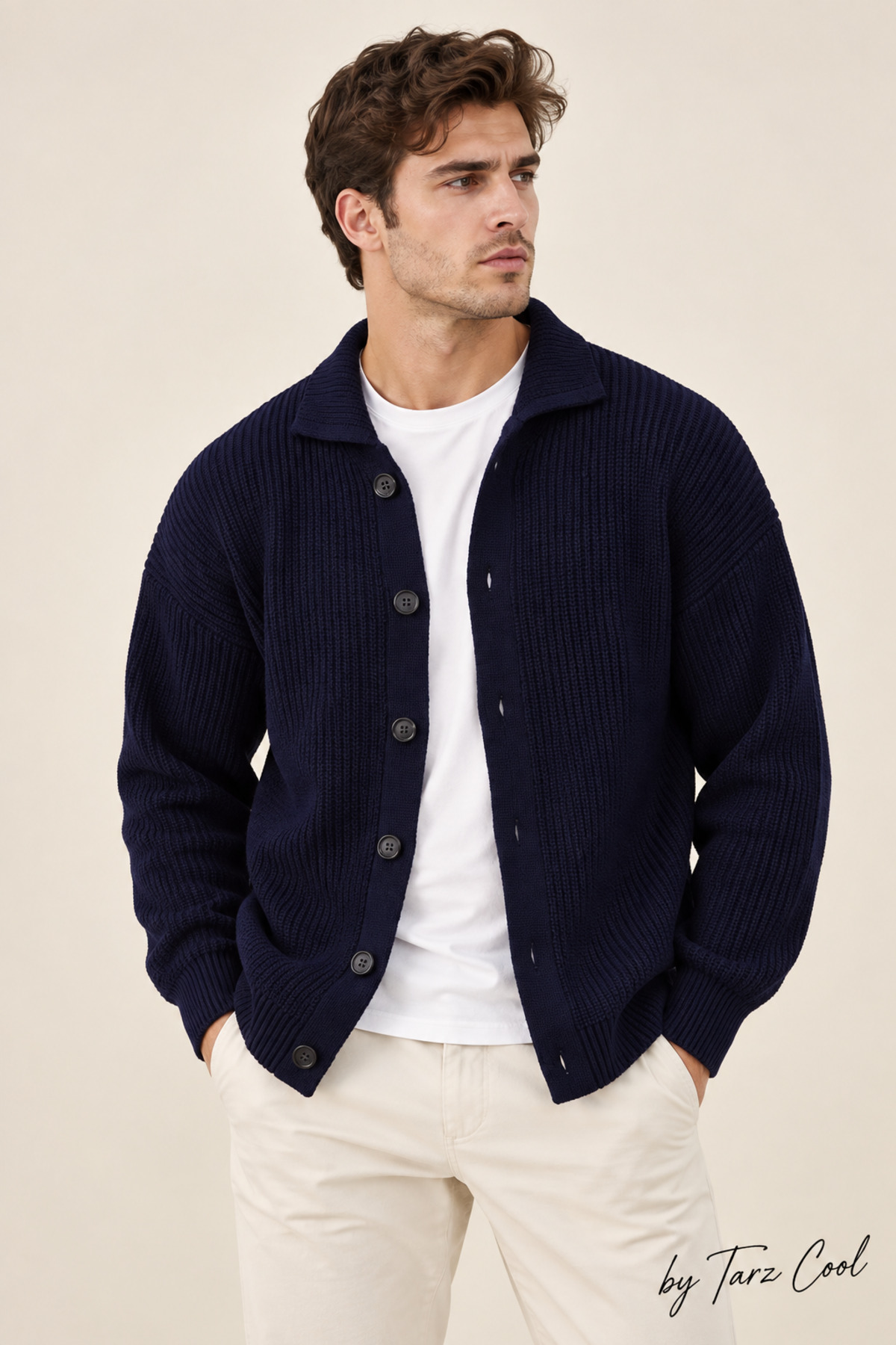 Tarz Cool Lacivert Düğme Detaylı Regular Fit Hırka — سرمه‌ای HRK19188
