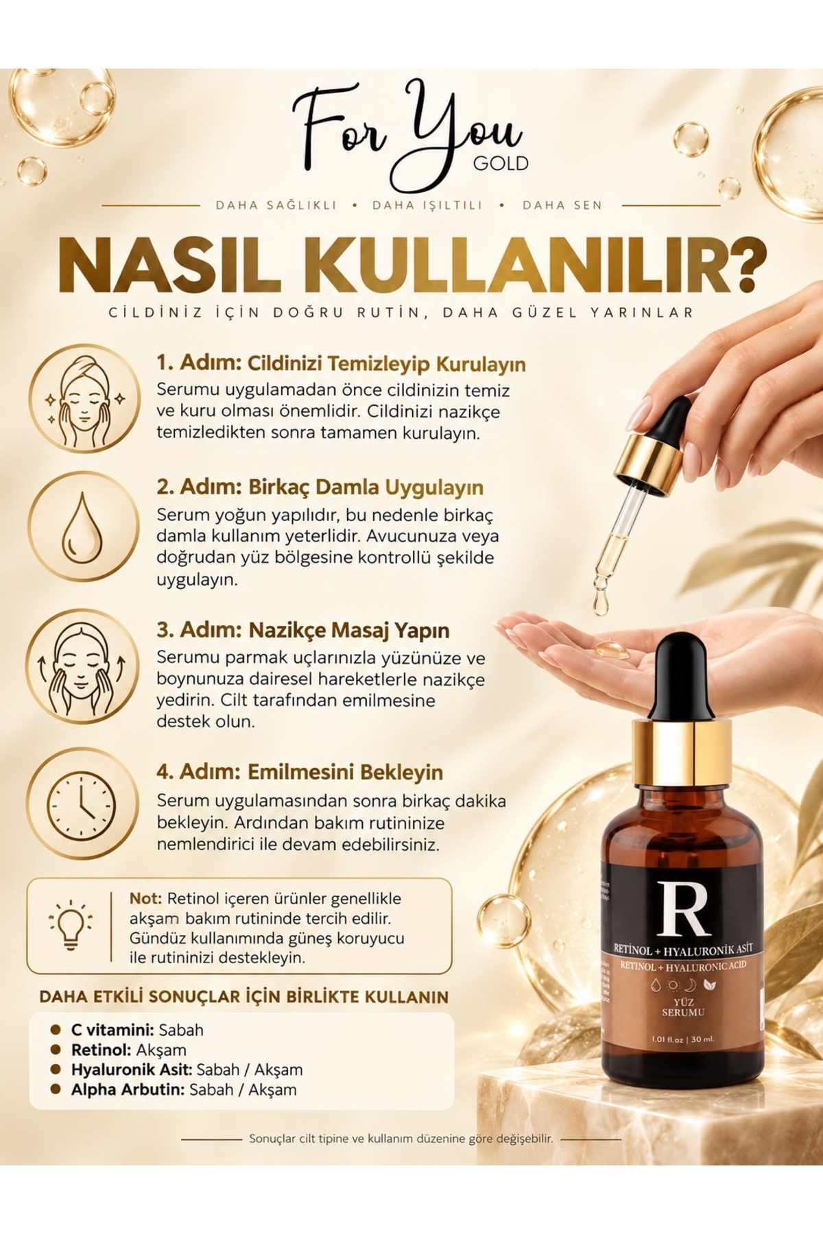 Retinol Içeren Leke Ve Kırışıklık Karşıtı, Aydınlatıcı Ve Nemlendirici Serum 30 ml — RET01 — تصویر 3 از 8