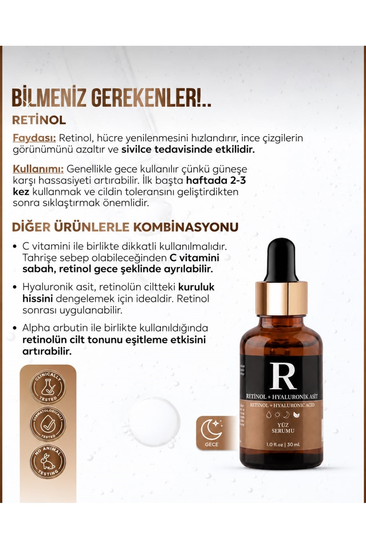 Retinol Içeren Leke Ve Kırışıklık Karşıtı, Aydınlatıcı Ve Nemlendirici Serum 30 ml — RET01 — تصویر 5 از 8