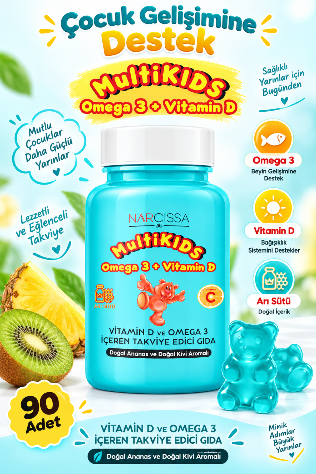 Narcissa Multikids Omega3 & Vitamin D - 90 Adet Jelibon Çiğnenebilir Form