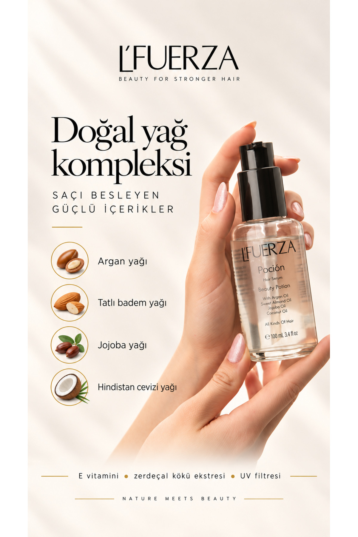 Pocion Saç Bakım Yağı 100 ml - Parlaklık Ve Onarım Etkili Isı Koruyucu Elektriklenme Karşıtı Serum — fuerza100ml — تصویر 4 از 9
