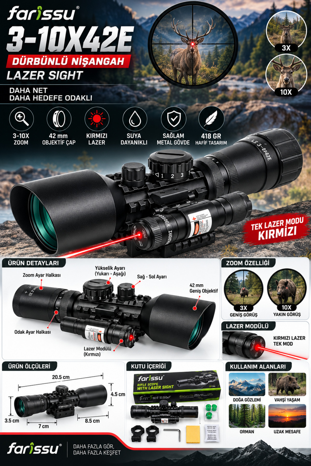 farissu M9 LS3-10X42E Profesyonel Optik Nişangah Seti - 3-10x