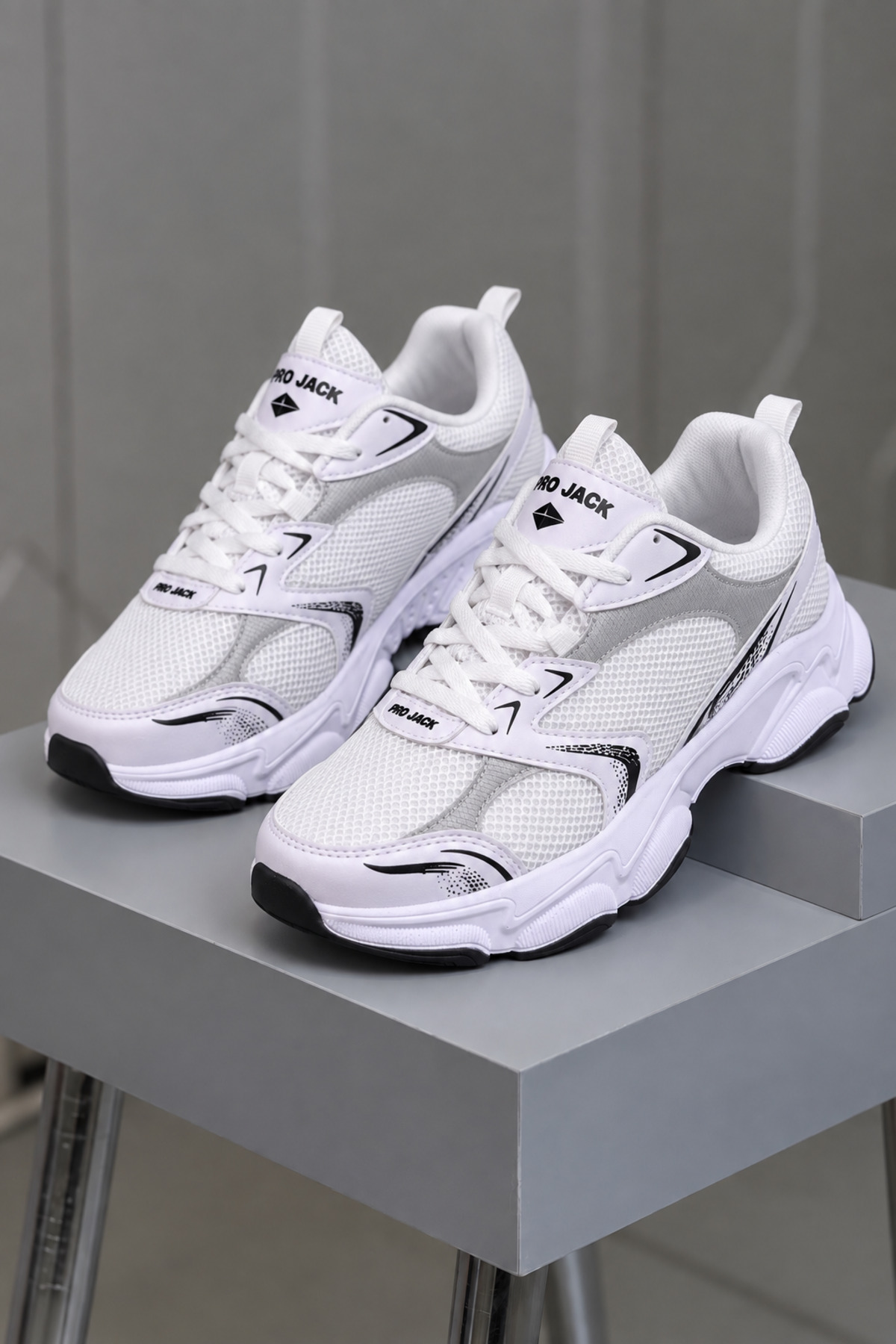 PRO JACK Unisex Beyaz Siyah Poli Taban Anorak Desenli Yüksek Taban Bağcıklı Spor Ayakkabı