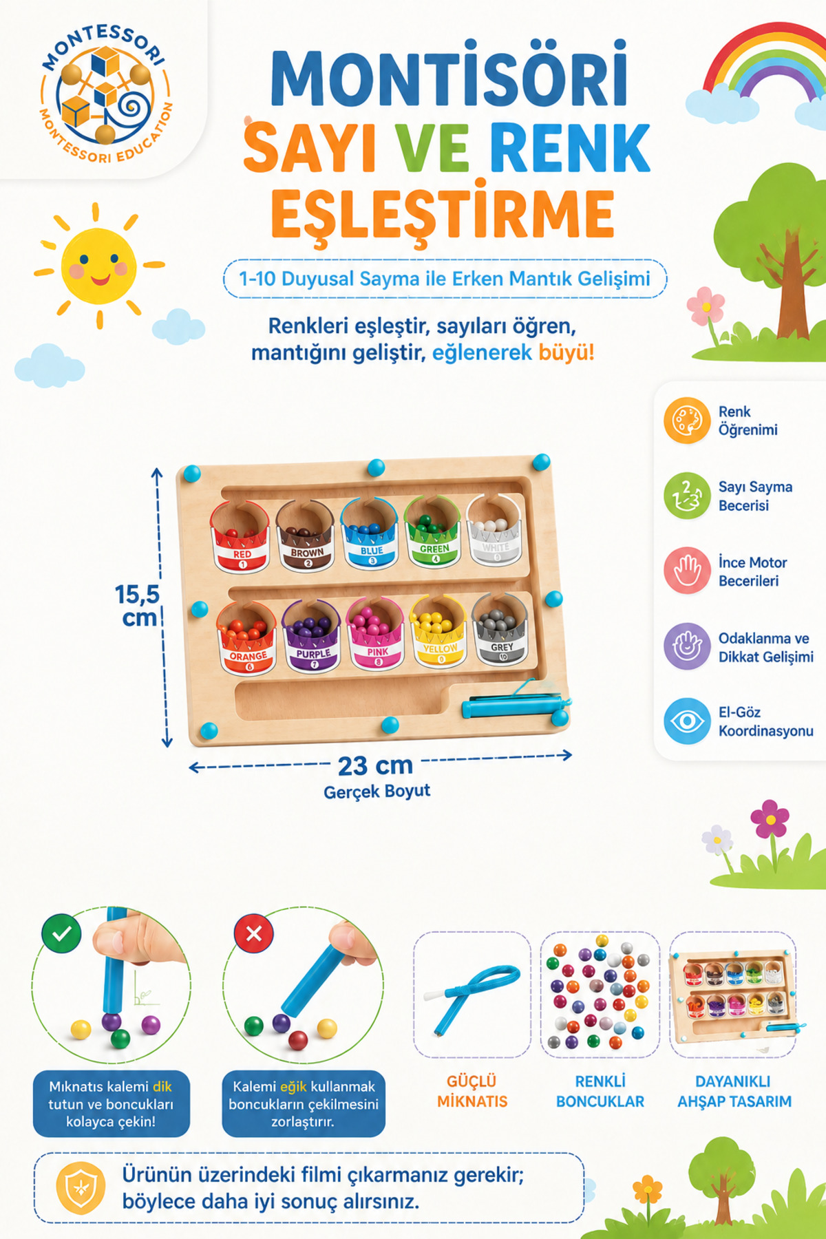 BBSKY Montessori Manyetik Renk ve Boya Kovası: 3+ Yaş Eğitici Sayısal Mantık ve Sayma Oyuncağı