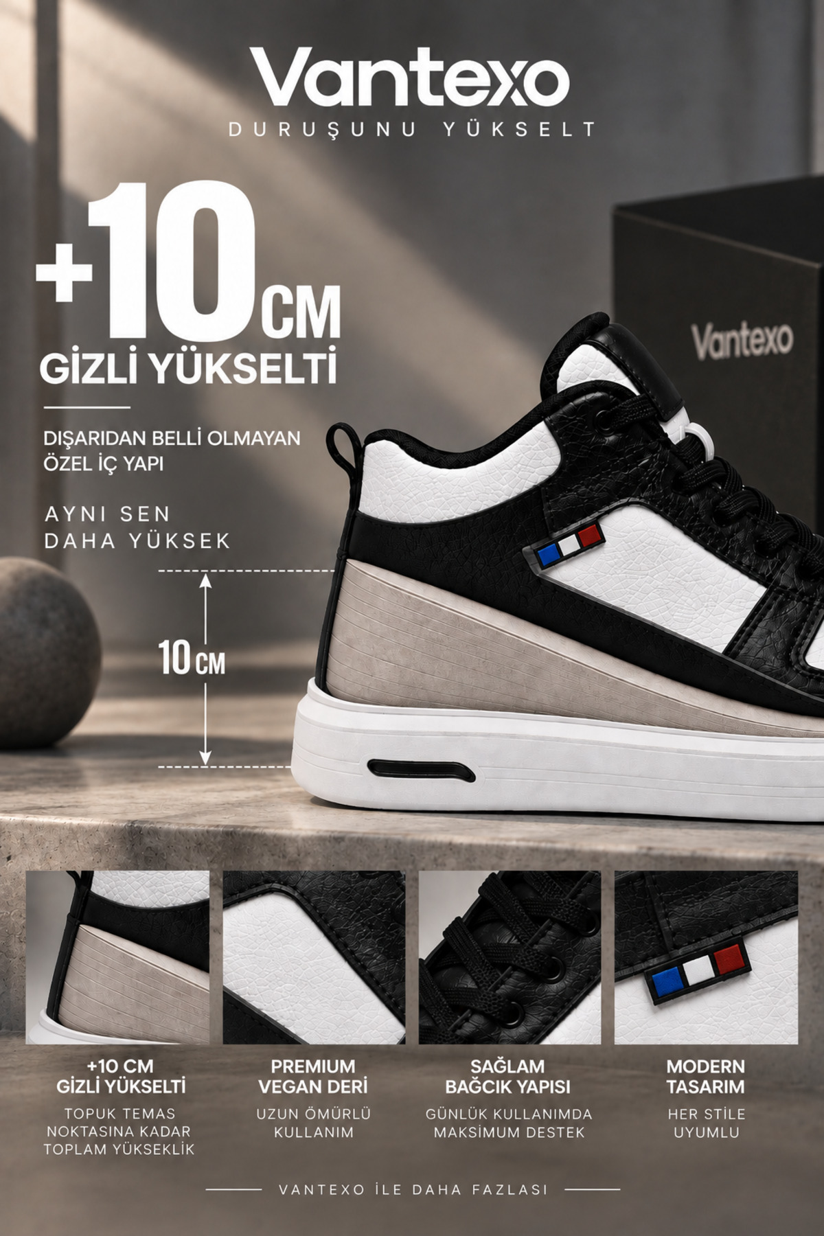 VANTEXO Prime Lift X10 – +10 CM Gizli Yükselti Premium Sneaker