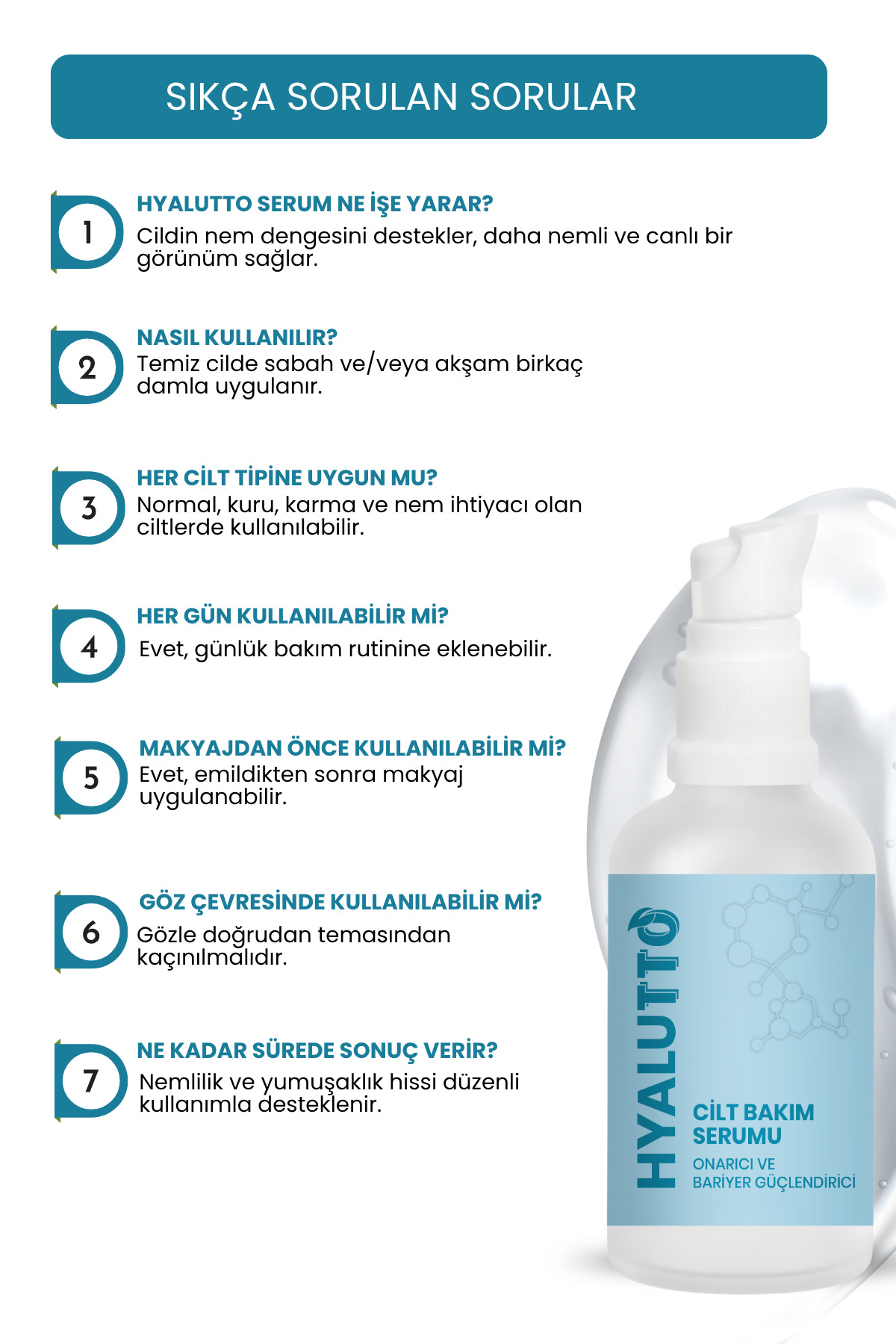 Yüz Serumu Onarıcı Bariyer Destekleyici 30 ml Hyaluronik Asit Hyalutto Cilt Bakımı — 8684576003195 — تصویر 8 از 8