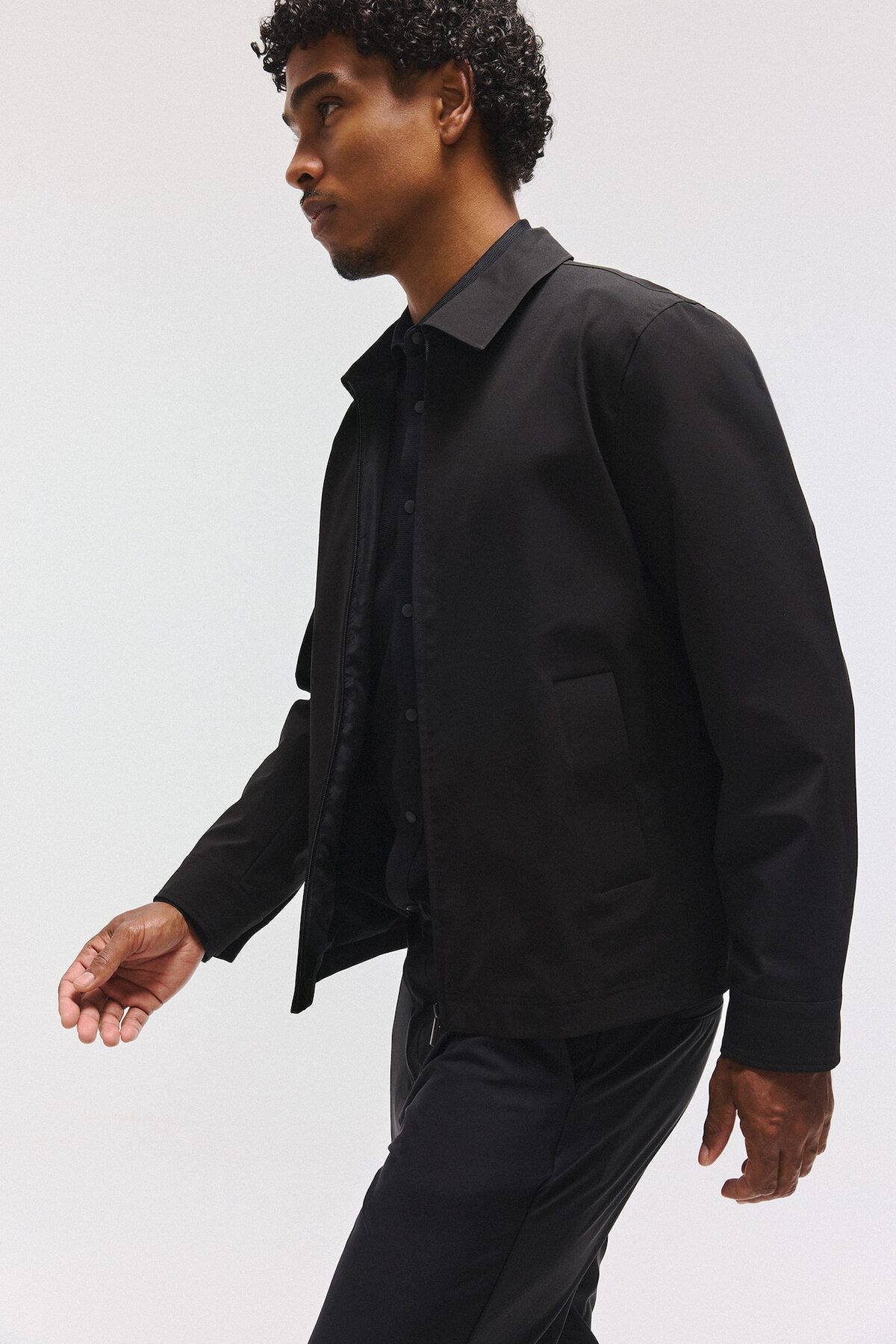 Su İtici Slim Fit Fermuarlı Gömlek Yaka Mont H1884AX26AU — مشکی — تصویر 3 از 5