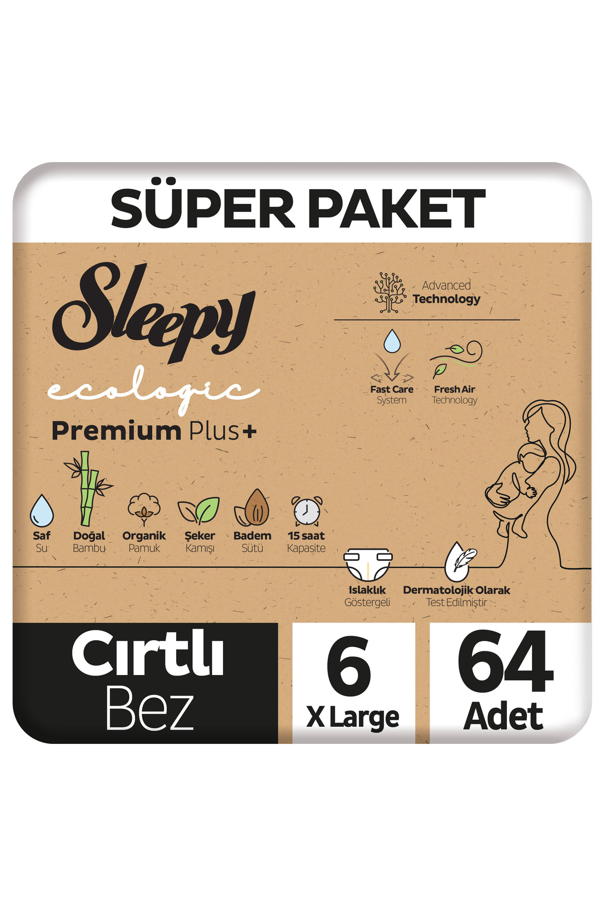 Sleepy Ecologic Premium Plus Süper Paket Bebek Bezi 6 Numara Xlarge 64 Adet