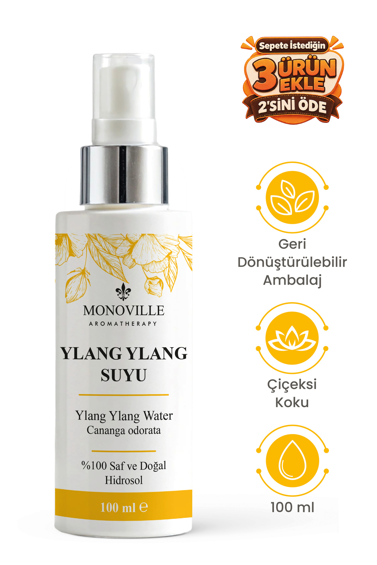 Monoville Ylang Ylang Suyu 100 ml Sprey Başlıklı ( Ylang Ylang Water) — FW07