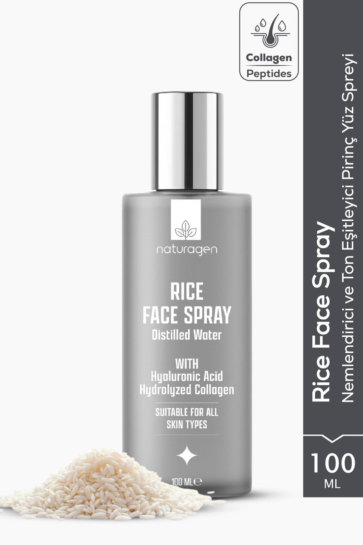 Naturagen Pirinç Özlü Yüz Spreyi 100 ml | Aydınlatıcı, Ton Eşitleyici | Hyaluronik Asit, Niasinamid, Panthenol — KZMNTG0070