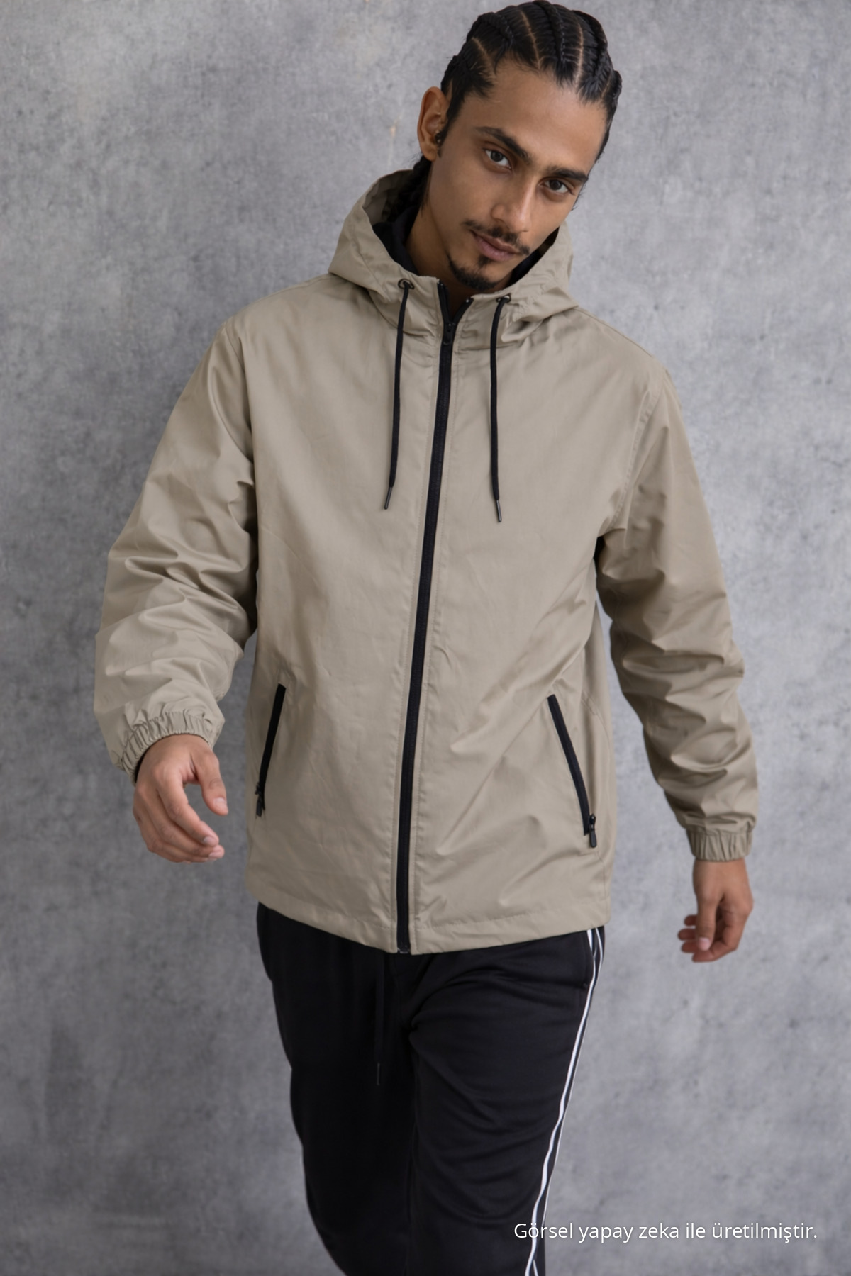 Erkek Comfort Fit Astarlı Salaş Kahve Yağmurluk & Rüzgarlık — قهوه‌ای 61991DMJG — تصویر 4 از 7