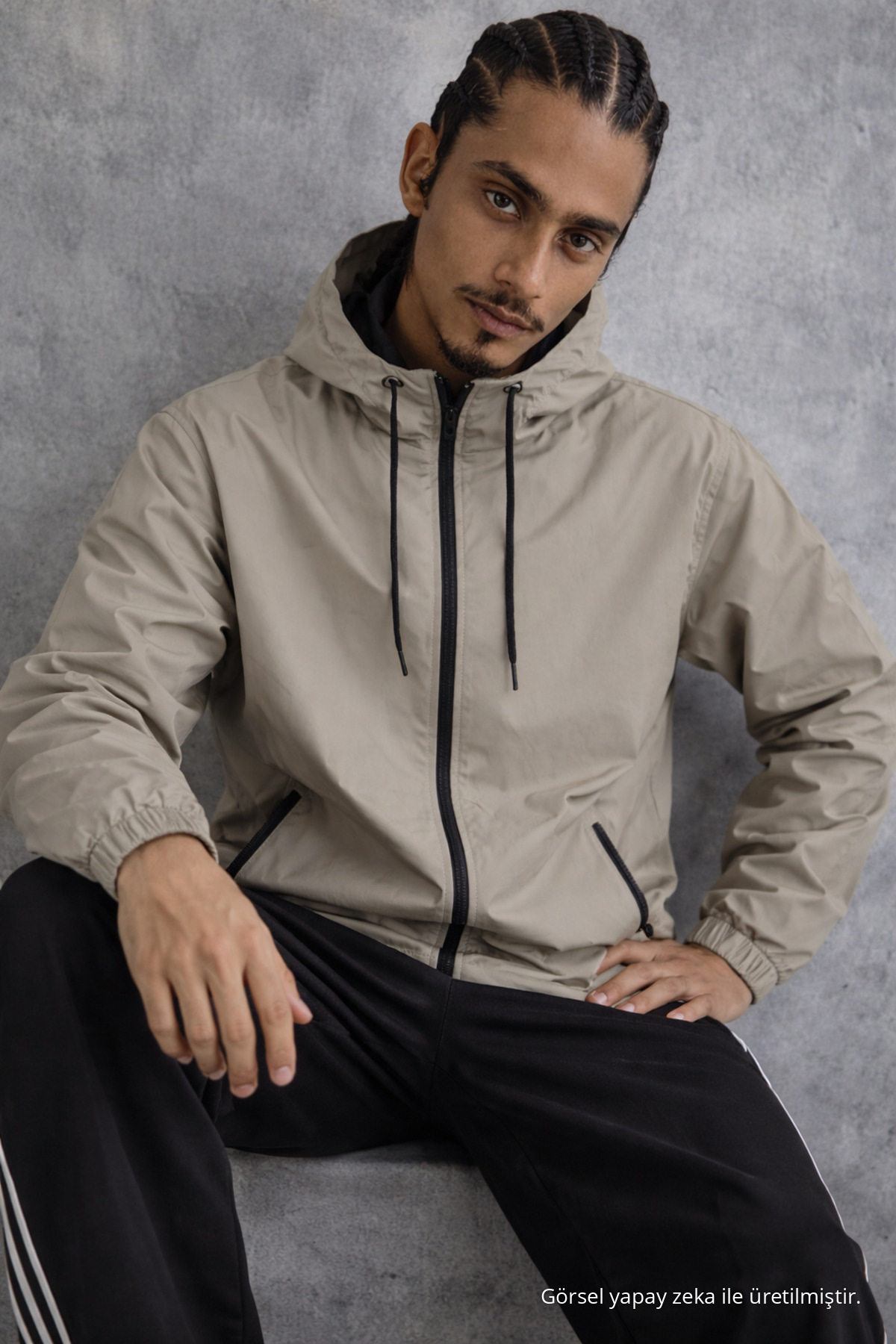 Erkek Comfort Fit Astarlı Salaş Kahve Yağmurluk & Rüzgarlık — قهوه‌ای 61991DMJG — تصویر 6 از 7