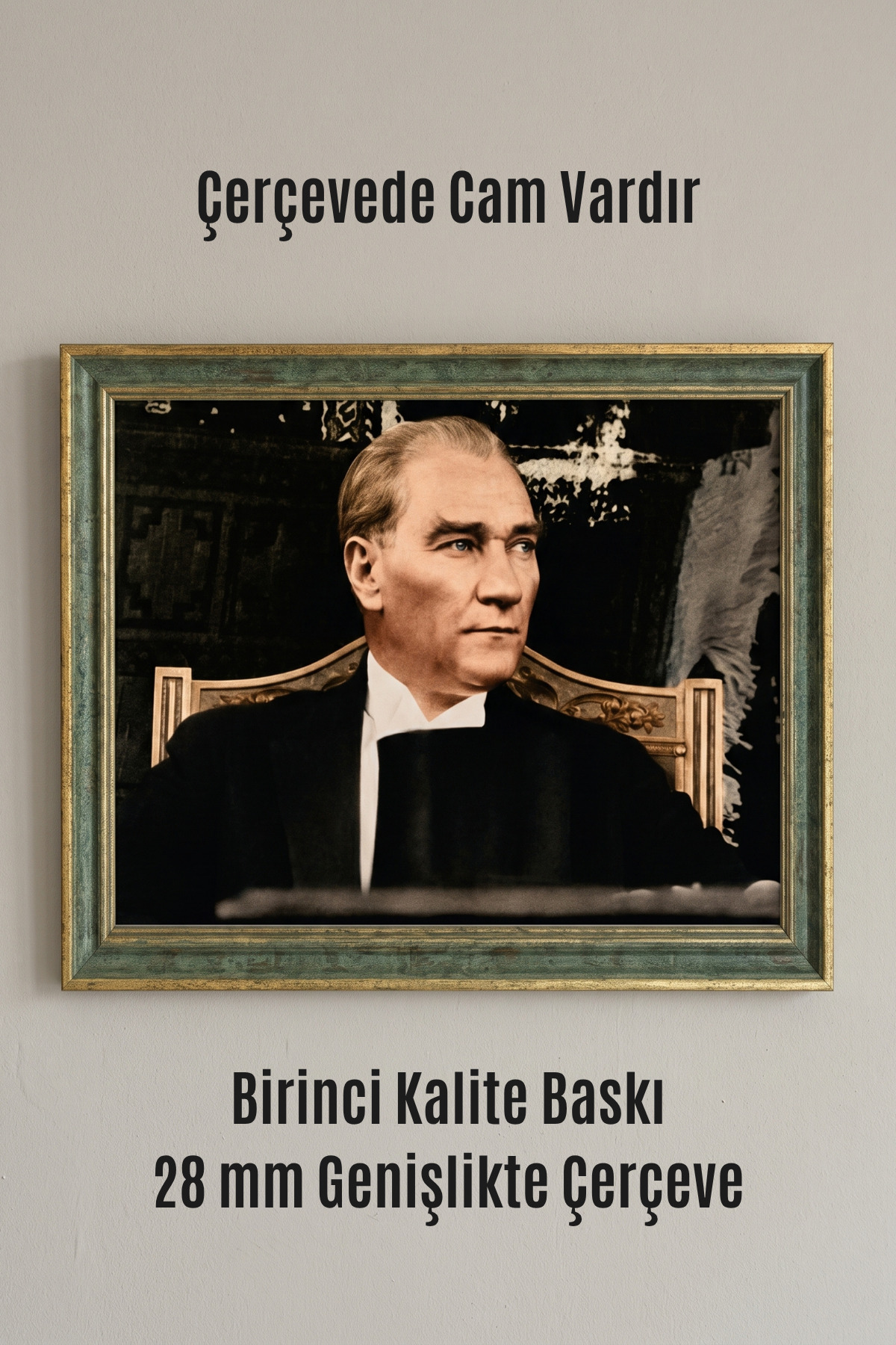 Atatürk Tablosu, Çerçeveli, Camlı, Ayaklı, Kaliteli Baskı Dekoratif Duvar ve Masaüstü Tablosu görseli 2