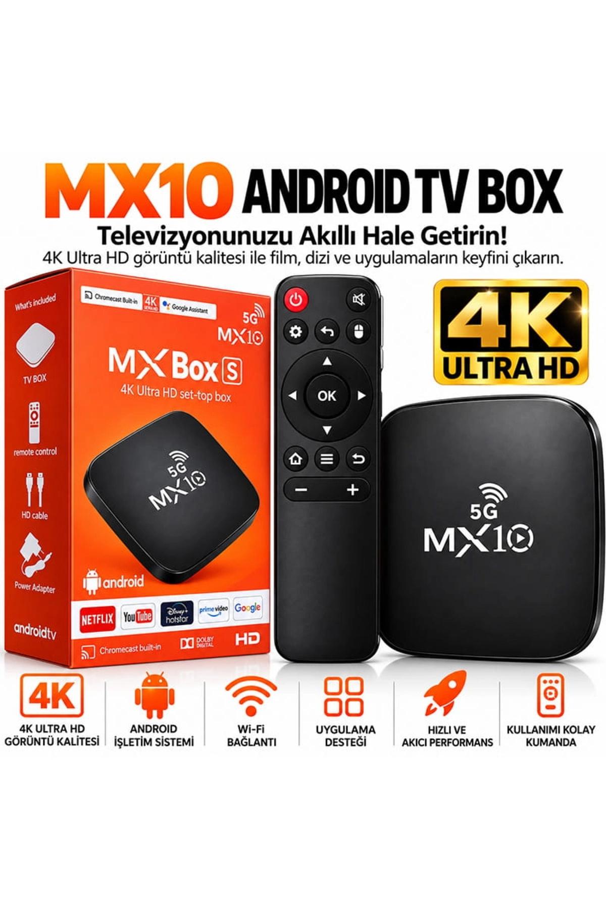 Yenimiyeni MX10S Android 14 Akıllı TV Box 4K Ultra HD 128GB