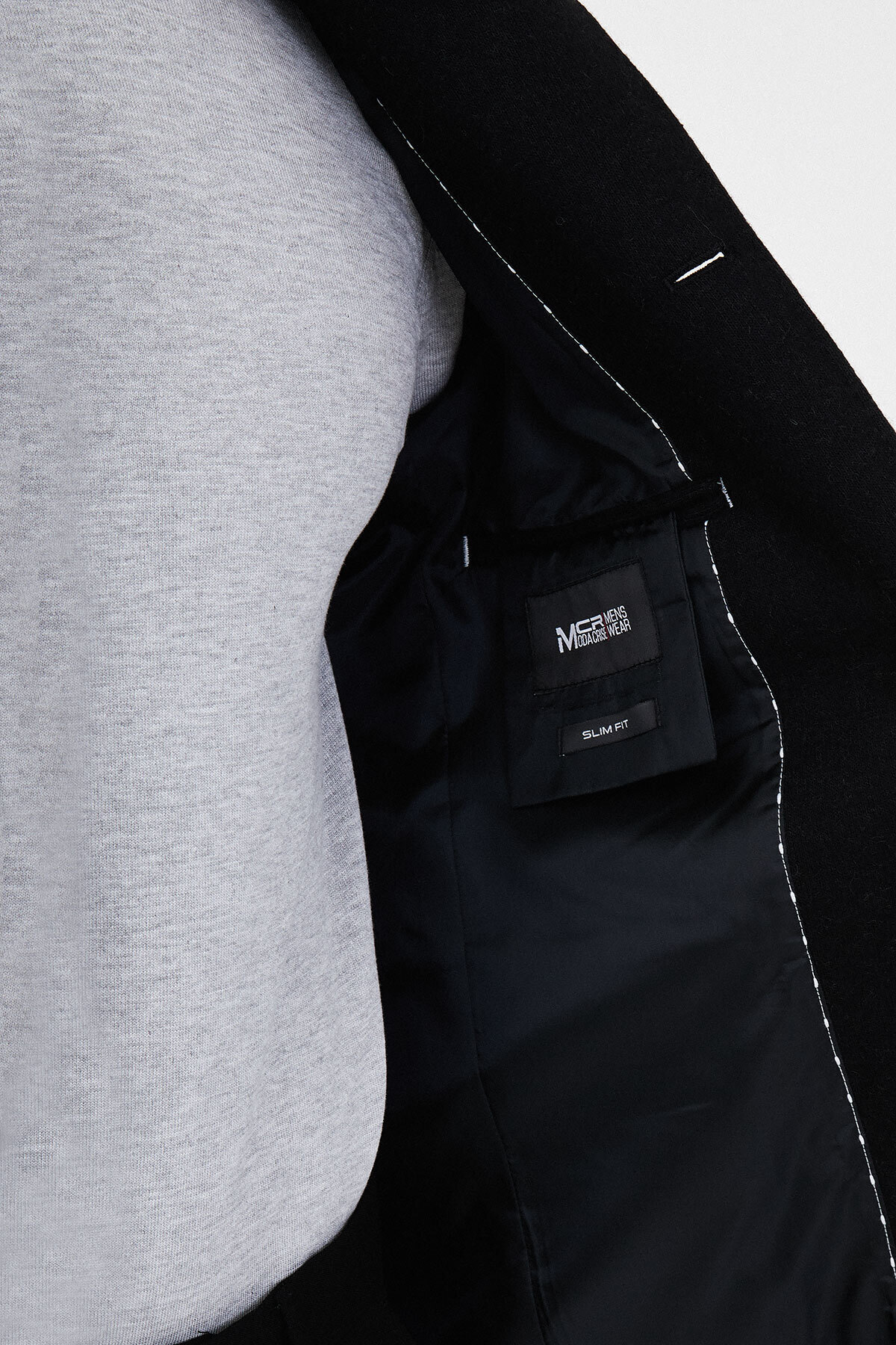 Dokulu Slim Fit Gömlek Yaka Düğmeli Torba Cepli Yün Erkek Kaban Siyah - 21343.26K — رنگارنگ — تصویر 7 از 7