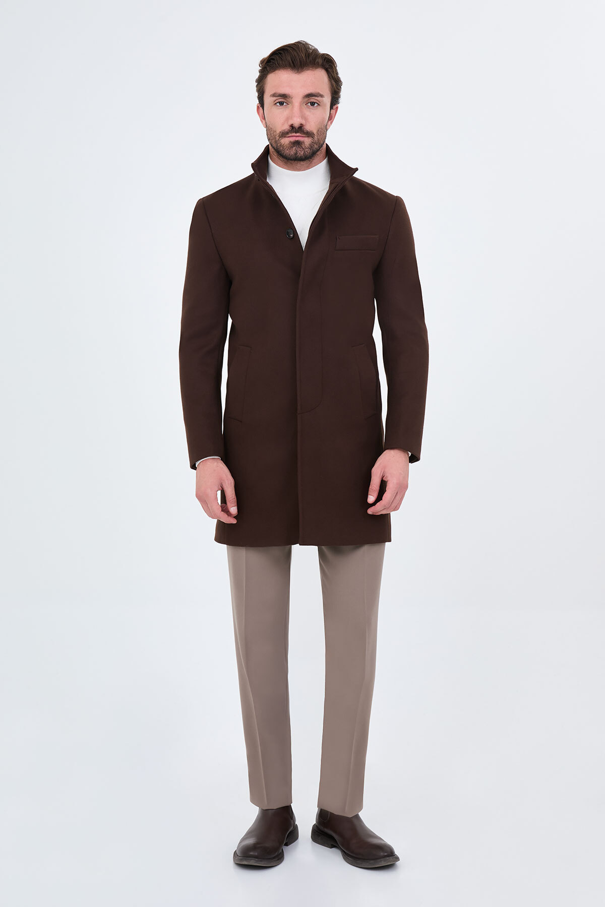 کت مردانه پشمی کشمیری قهوه‌ای - 21345.26K —رنگی — تصویر 3 از 6