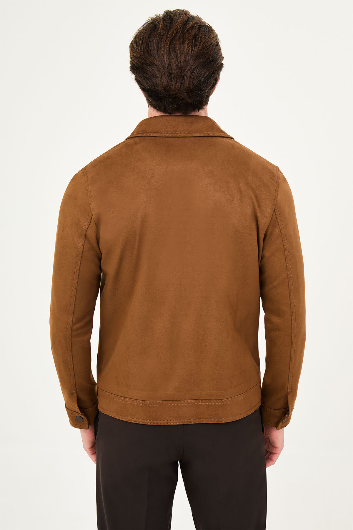 Düz Slim Fit Gömlek Yaka Çıtçıtlı Süet Erkek Mont Kamel - 39681.26K — رنگارنگ — تصویر 5 از 7