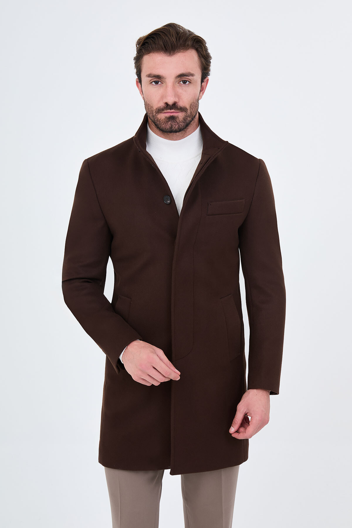 کت مردانه پشمی کشمیری قهوه‌ای - 21345.26K —رنگی — تصویر 4 از 6