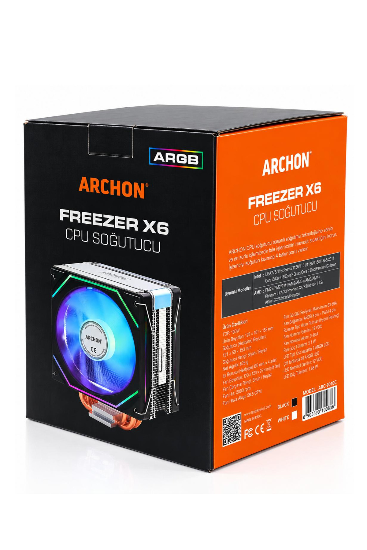 فن پردازنده کولر CPU مدل FREEZER X6 با 2 فن و 6 لوله مسی ARGB مناسب برای INTEL/AMD با کنترل از راه دور - سیاه