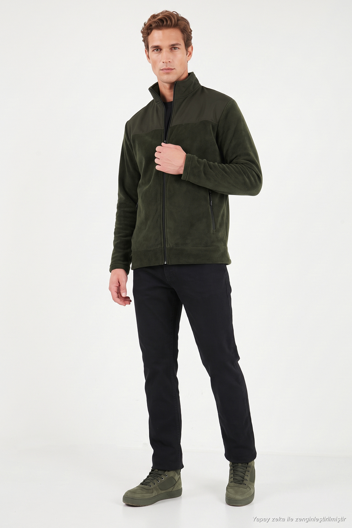 Regular Fit Garnili Dik Yaka Sıcak Tutan Polar Mont Erkek POLAR MONT 59060443 — خاکی — تصویر 2 از 7